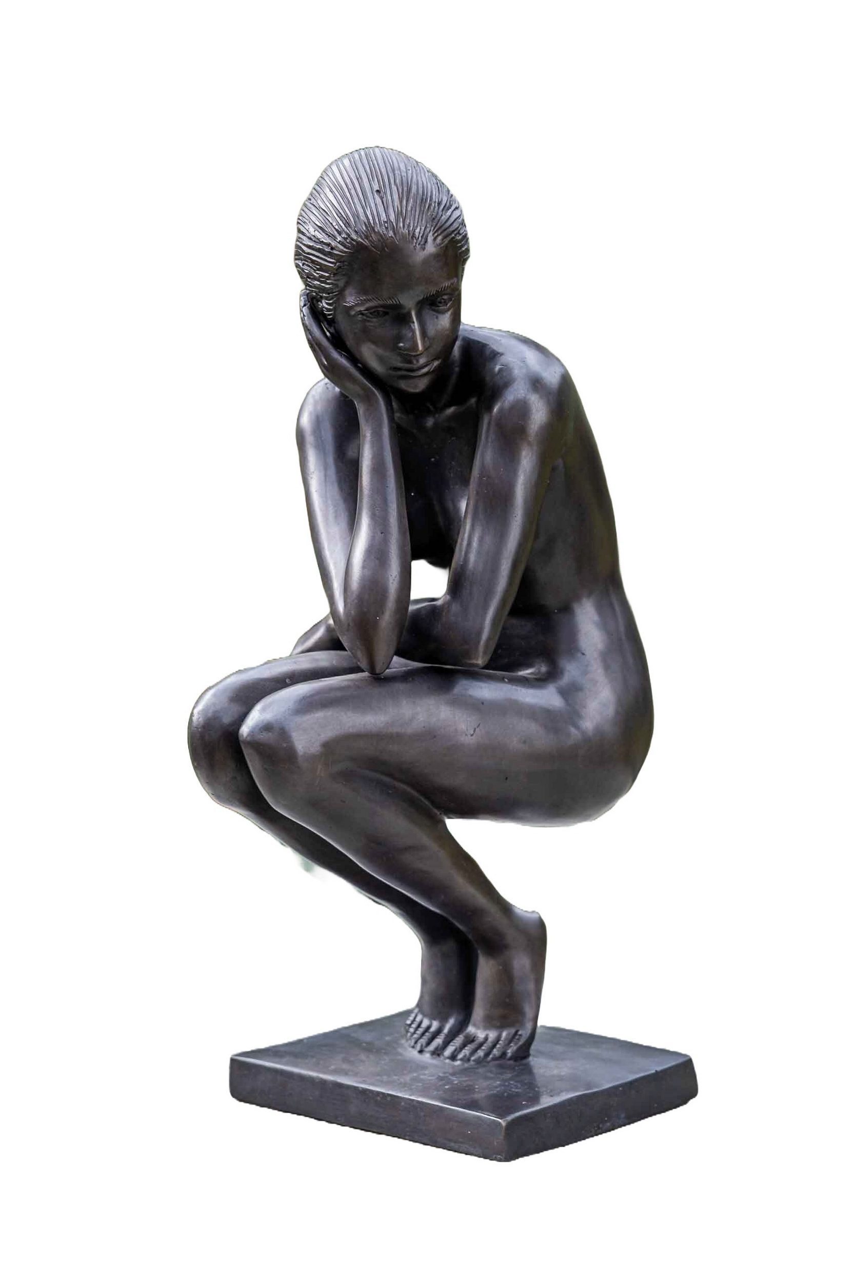 Bronzeskulpturen Skulptur Bronzefigur hockender Frauenakt Aktmodel