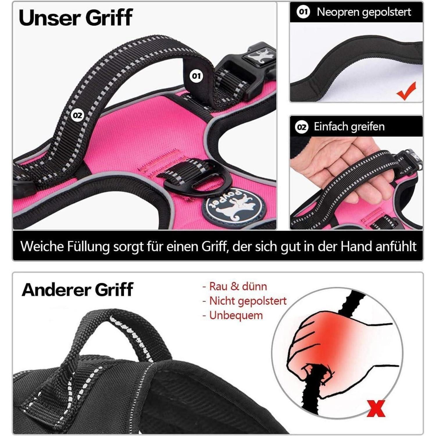 LuxusKollektion Hunde-Erziehungsgeschirr Hundegeschirr NoPull Reflektierend Front Griff Rückseite S Rosa