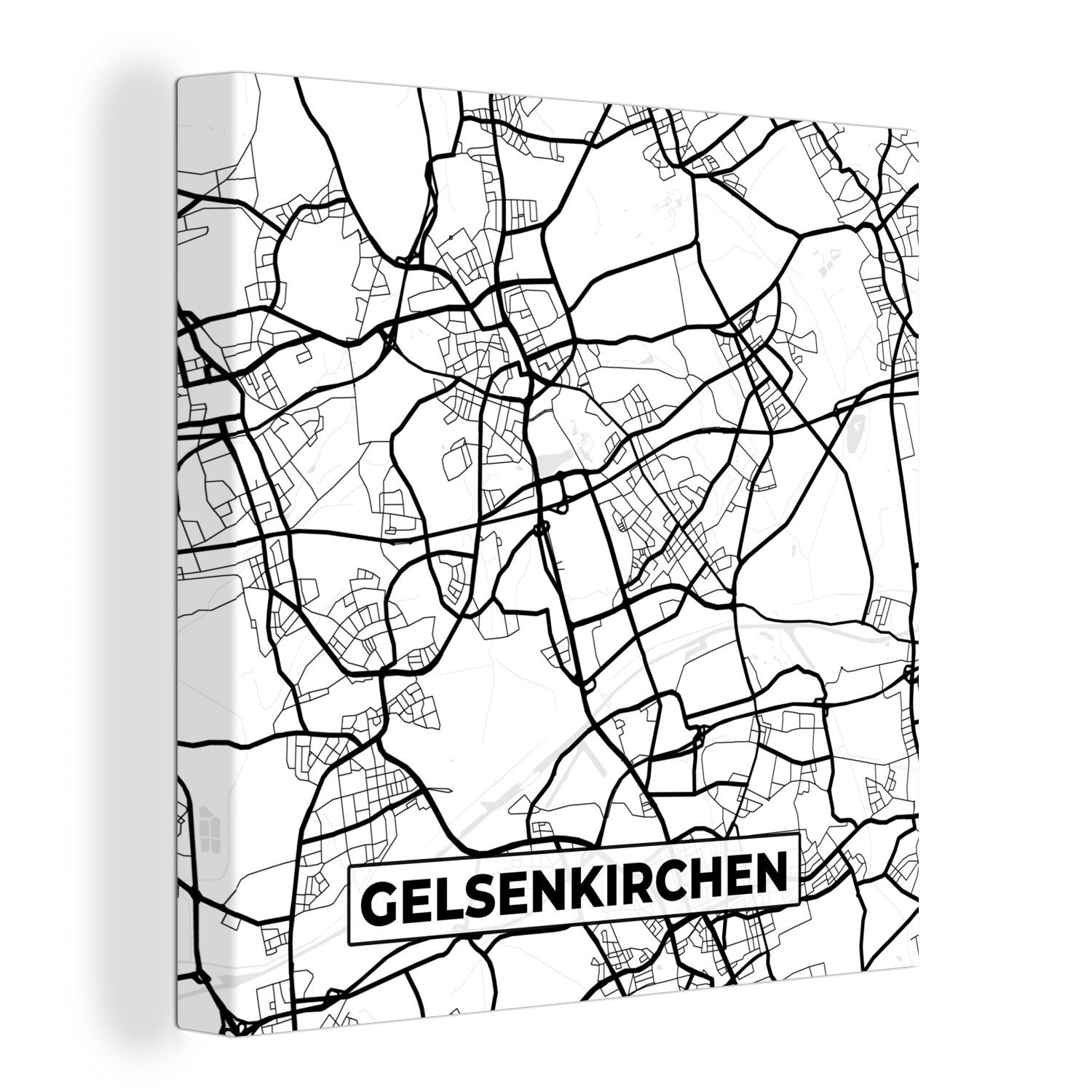 Leinwand Schlafzimmer - Bilder Stadtplan, OneMillionCanvasses® Leinwandbild Wohnzimmer (1 für - St), Karte Gelsenkirchen