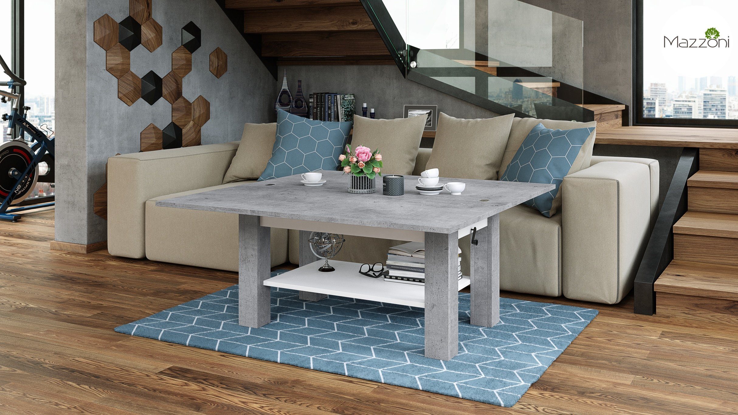 designimpex Couchtisch Design Brawo Tisch Arbeitstisch höhenverstelbar aufklappbar