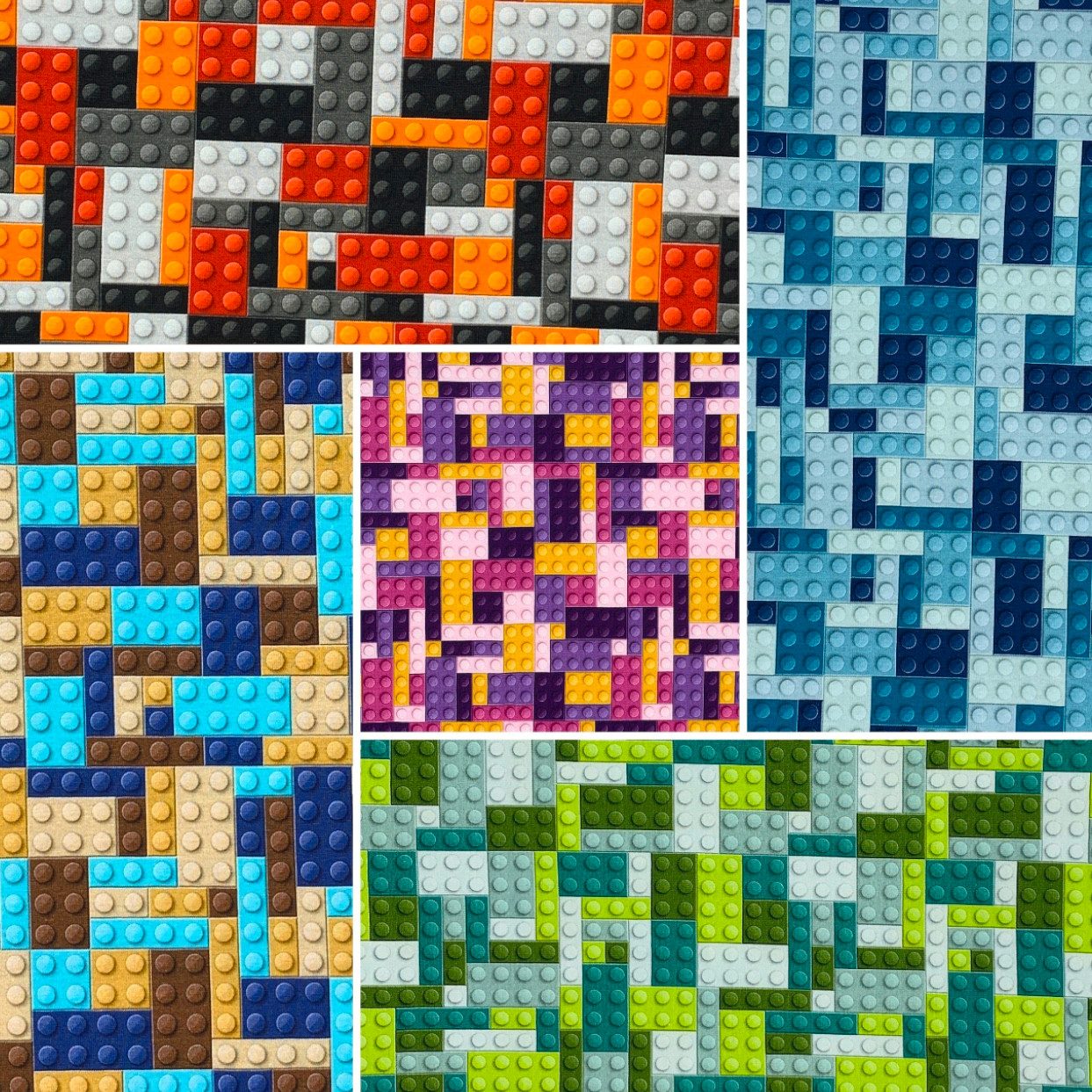 nadycat Stoff BAUSTEINE Steine Stones Klemmbausteine Jersey, 5 verschiedene Farben, beim Kauf mehrer Anzahlen werden diese am Stück geschnitten