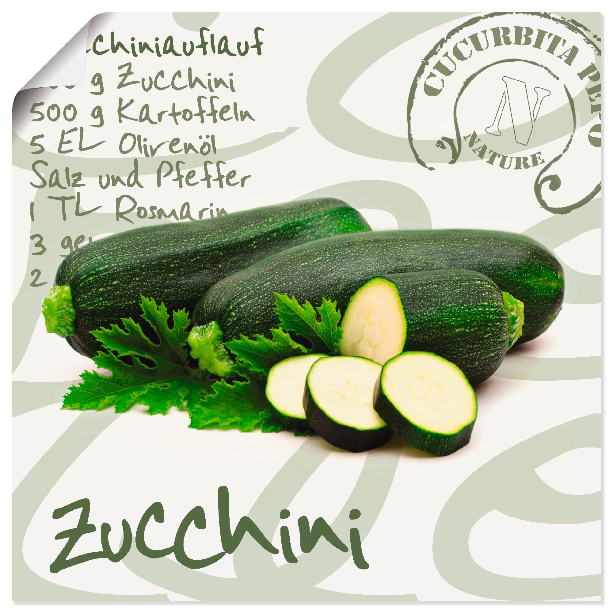 oder Wandaufkleber versch. Lebensmittel Zucchini, St), Poster Leinwandbild, in Wandbild Alubild, als (1 Artland Größen Angeschnittene