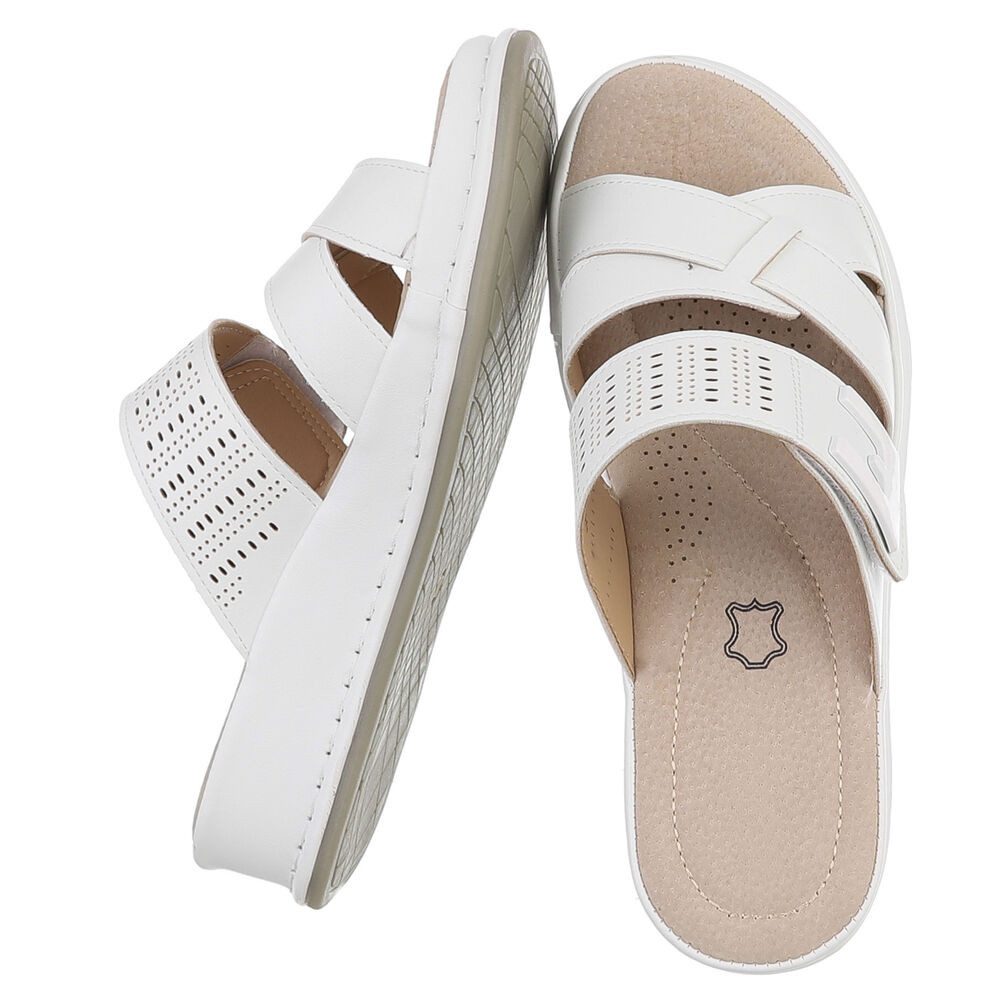 Ital-Design Damen Pantolette mit Keilsohle und Zierelement Plateausandaletten (91849377) Keilabsatz/Wedge Keilsandaletten in Weiß