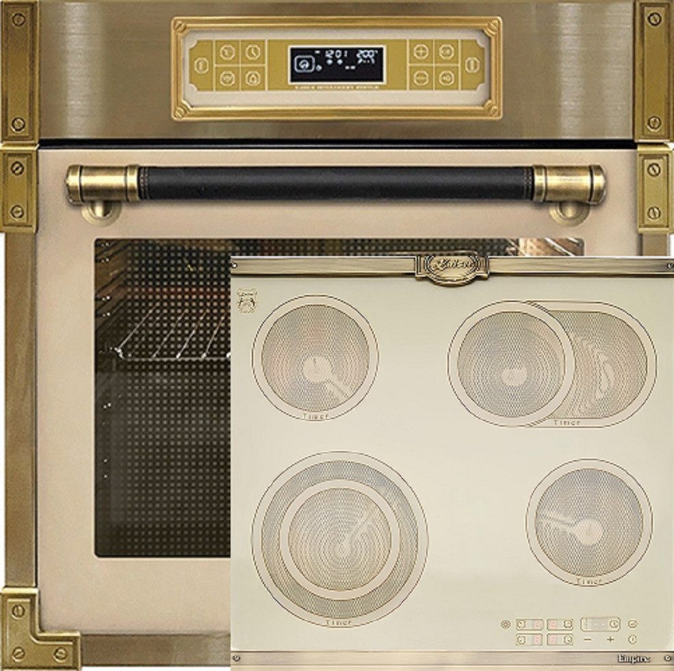 Kaiser Küchengeräte Backofen-Set Herd Set Autark Retro Einbau Backofen Elektro, 68 L mit Glaskeramik Kochfeld 60cm Einbau Herd 4 QuickHeat-Kochzonen Hi-Light EH 6726 ElfAD+KCT 6185 ElfEm.., mit 1-fach-Teleskopauszug
