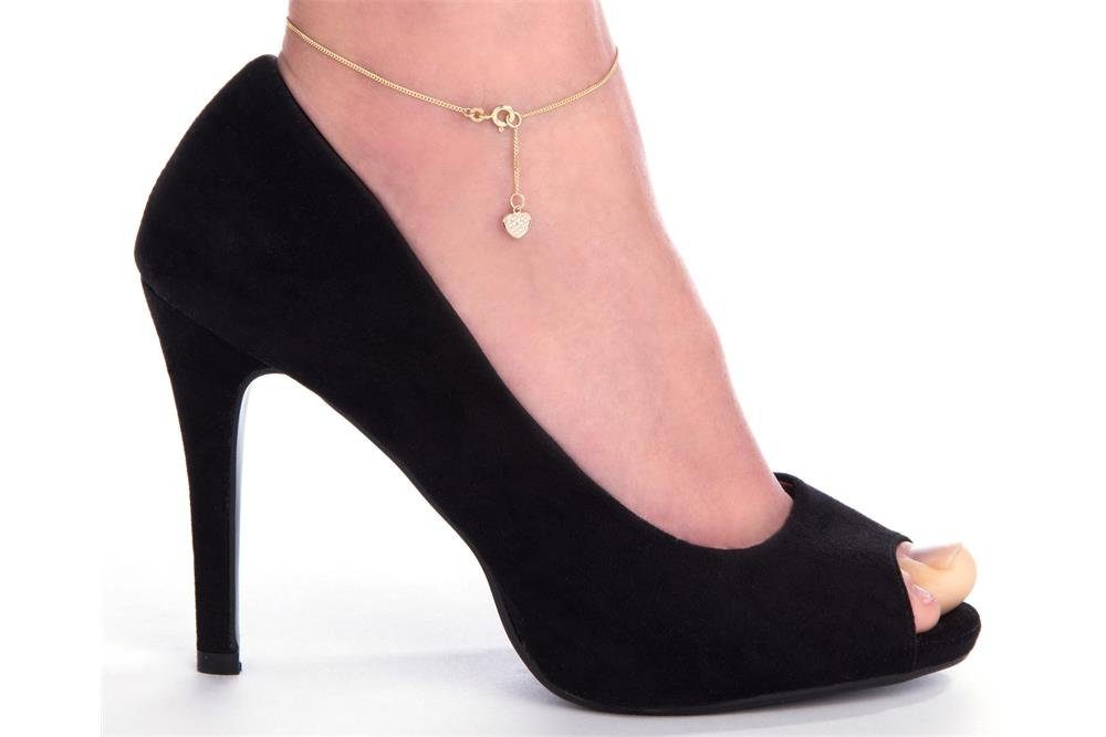 Silberkettenstore Fußkette Fußkette Panzer 1,2mm mit Herz - 333 Gold, Länge wählbar von 23-30cm