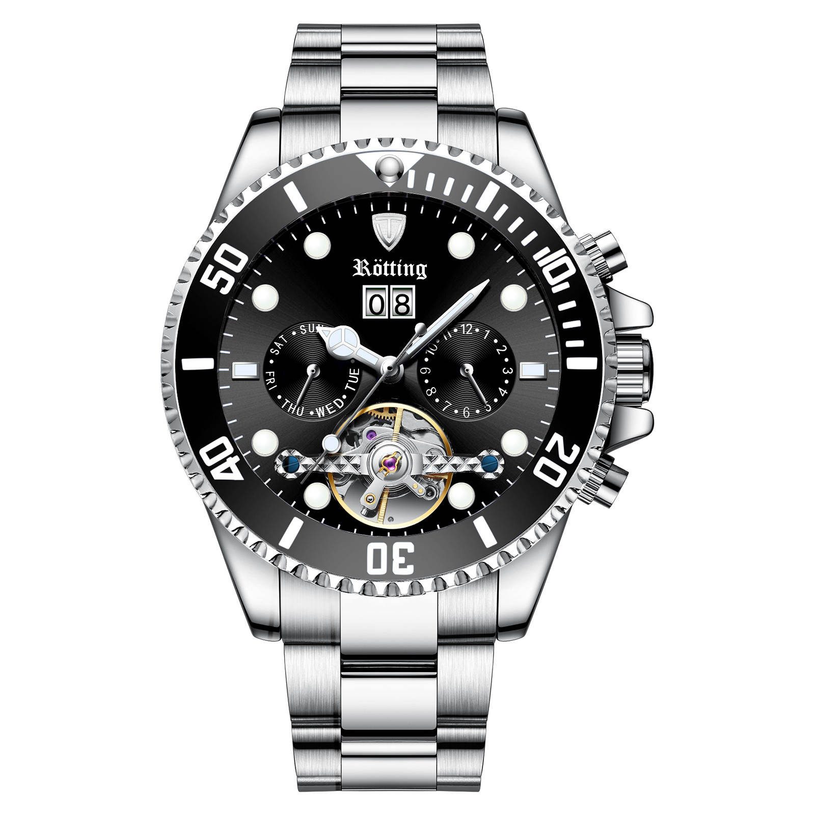 Rötting Design Automatikuhr Rötting Design Herrenuhr Automatikuhr schwarze Lünette zum Drehen, Handgelenkumfang wählbar zwischen 18 und 24 cm