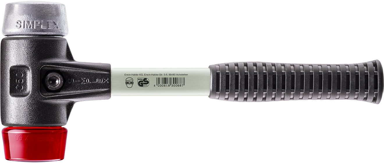 Halder KG Hammer SIMPLEX-Schonhämmer, mit verstärktem Stahlgussgehäuse und Fiberglasstiel Ø=40 mm 3769.040