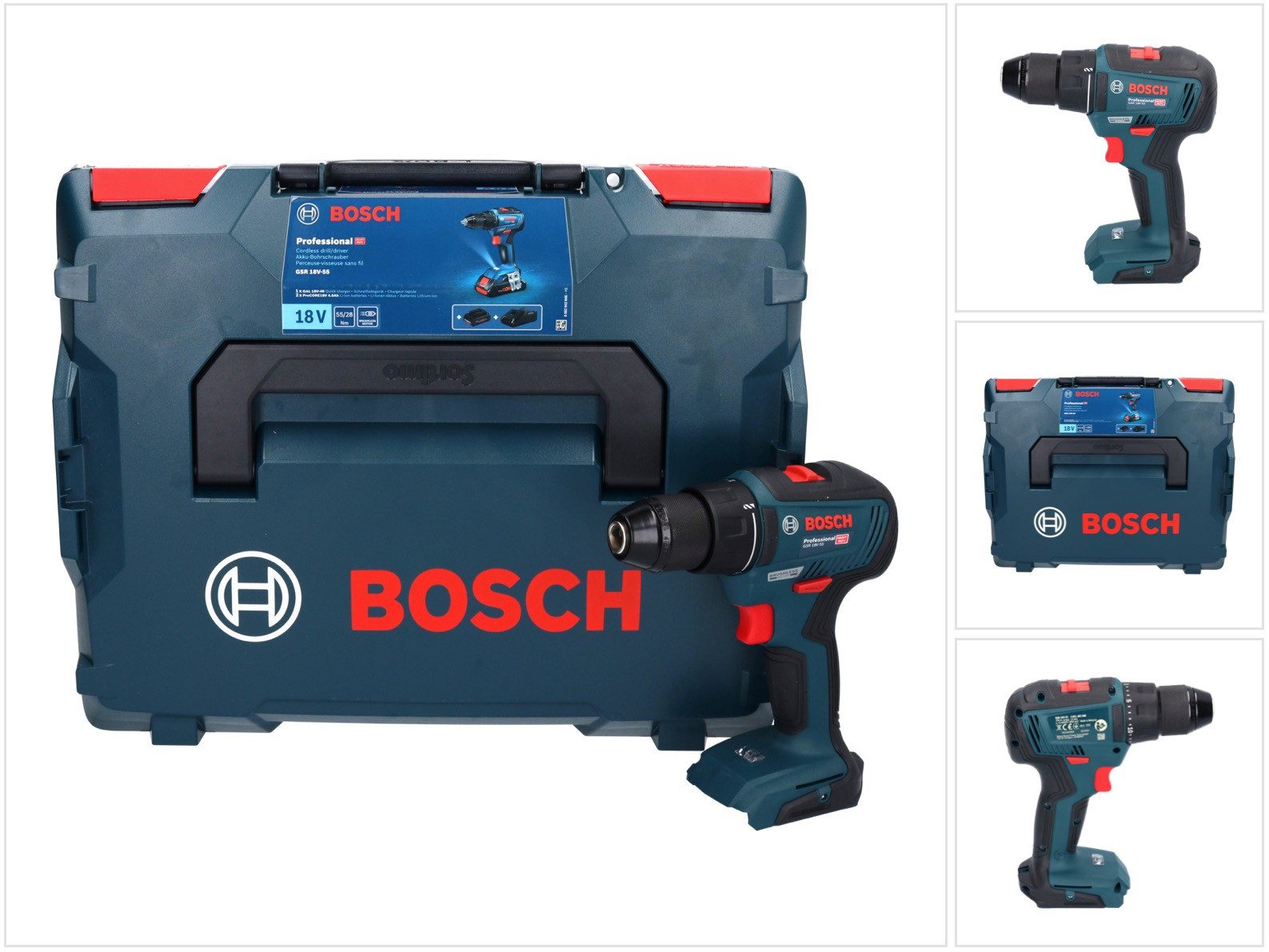 Bosch Professional Säulenbohrmaschine GSR 18V-55 Akku Bohrschrauber 18 V 55 Nm Brushless + L-Boxx (06019H5