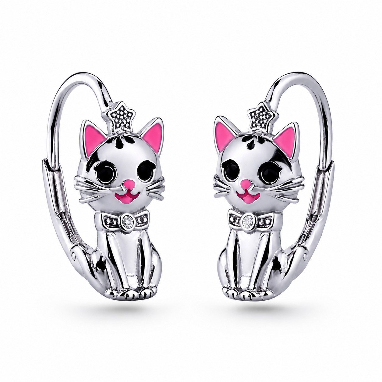 schmuck23 Paar Ohrhänger Kinder Ohrringe Katze 925 Silber Mädchen Geschenk (Geschenkset aus 1 Paar Ohrringen), stabile Brisur