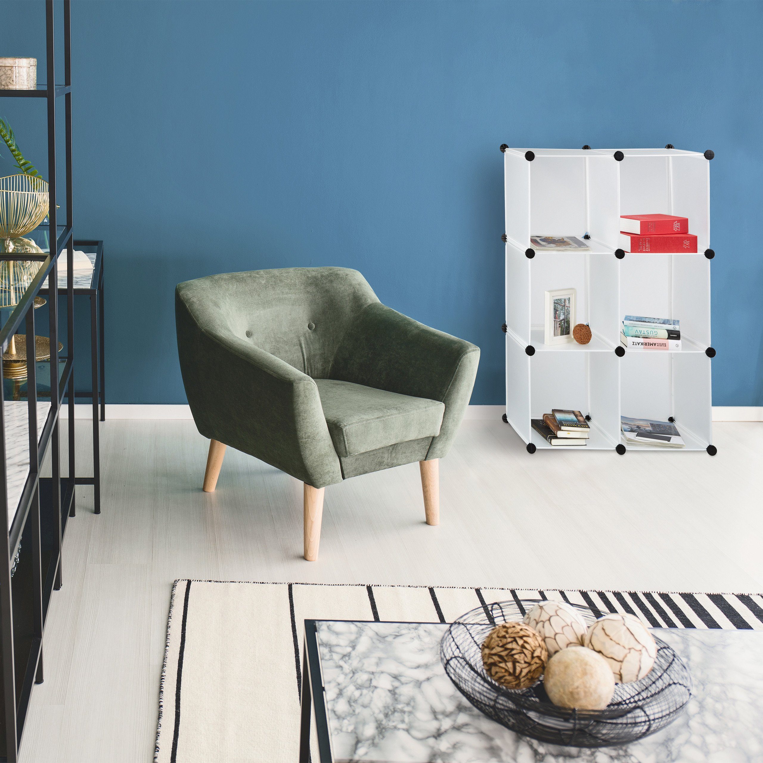 relaxdays Stufenregal 6 Fächer zum Stecke, weiß