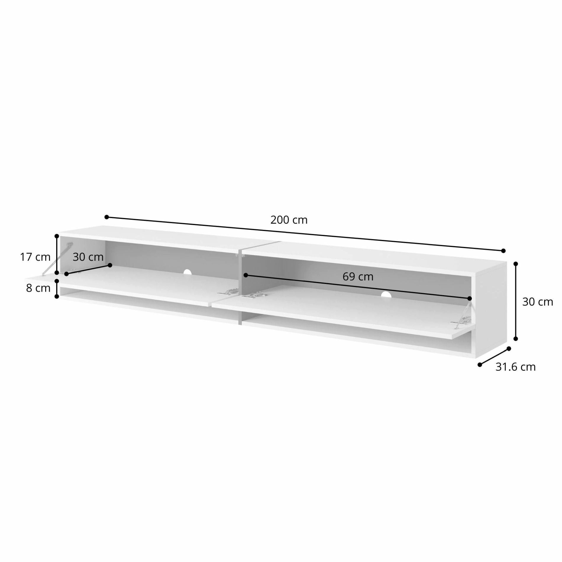Selsey TV-Schrank Mirrgo hängend, 2-türig mit 2 offenen Fächern, 200 cm – Bild 4 von 5