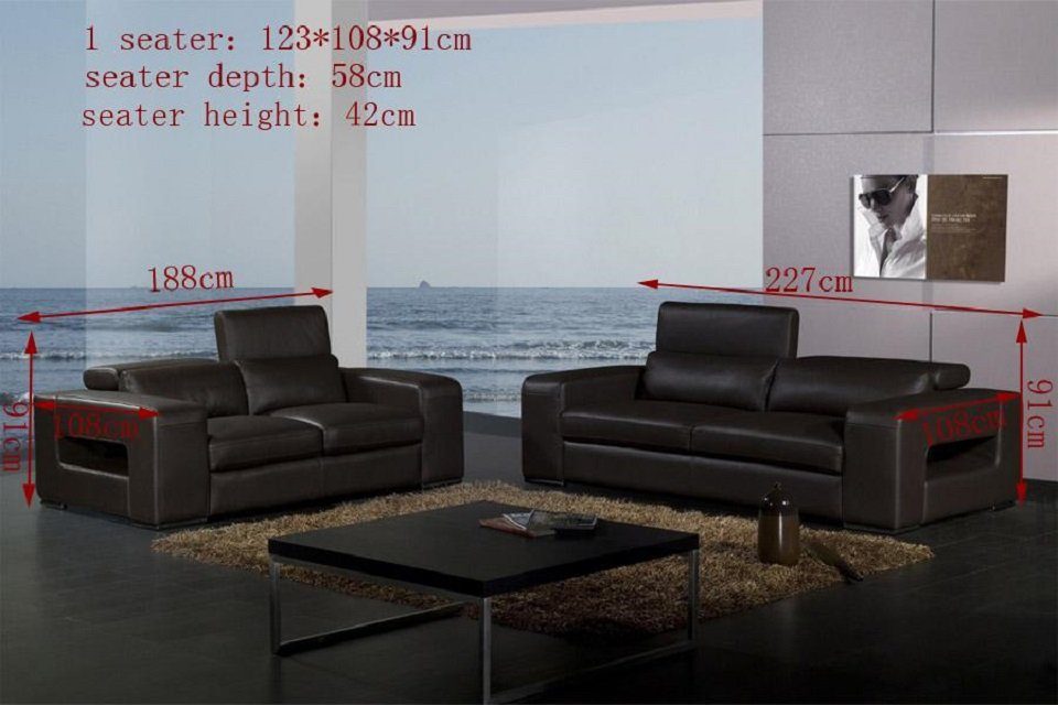 Sitzer Sofa, Polster in Europe Sofagarnitur Braun Made Leder Couchen Set Design Sofas JVmoebel Sofa 32