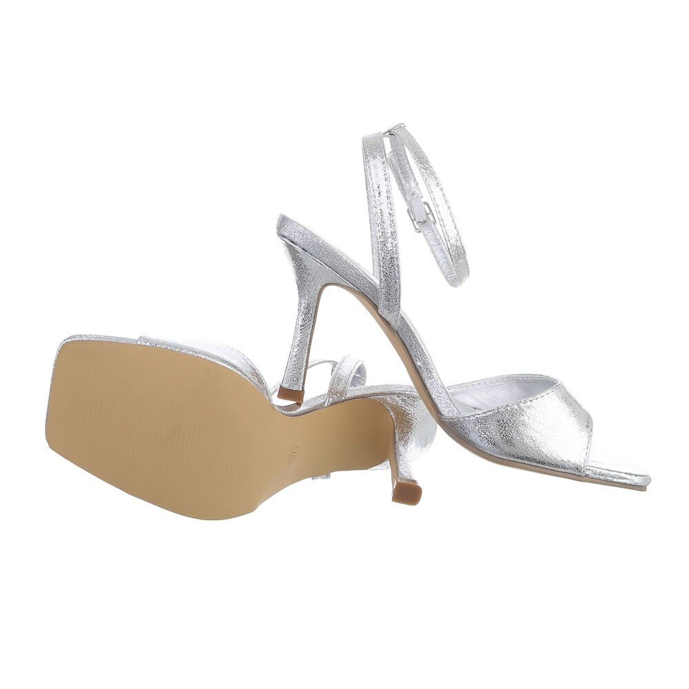 in Sandalette Silber Pfennig-/Stilettoabsatz & Abendschuhe Sandalen & Party Sandaletten Ital-Design Clubwear Damen