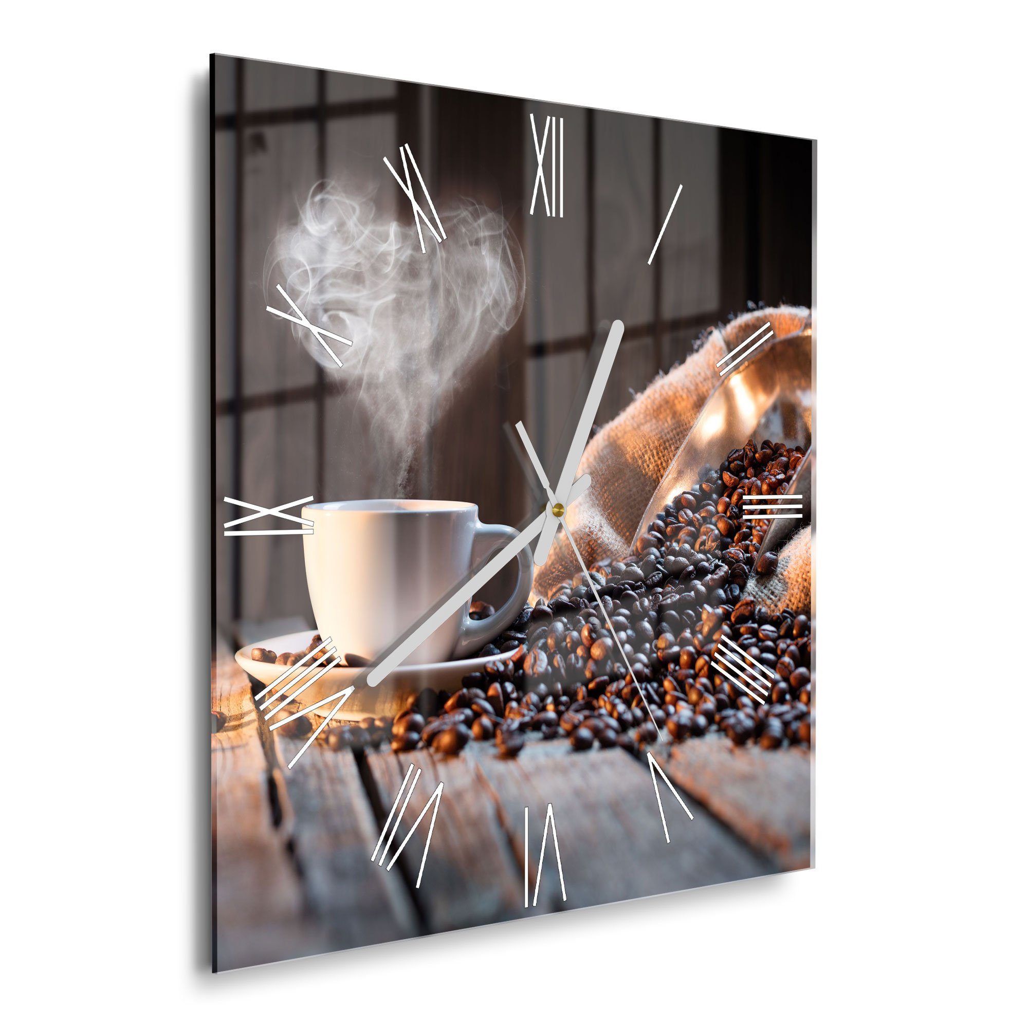 DEQORI Wanduhr 'Rustikale Kaffeeliebe' (Glas Glasuhr günstig online kaufen