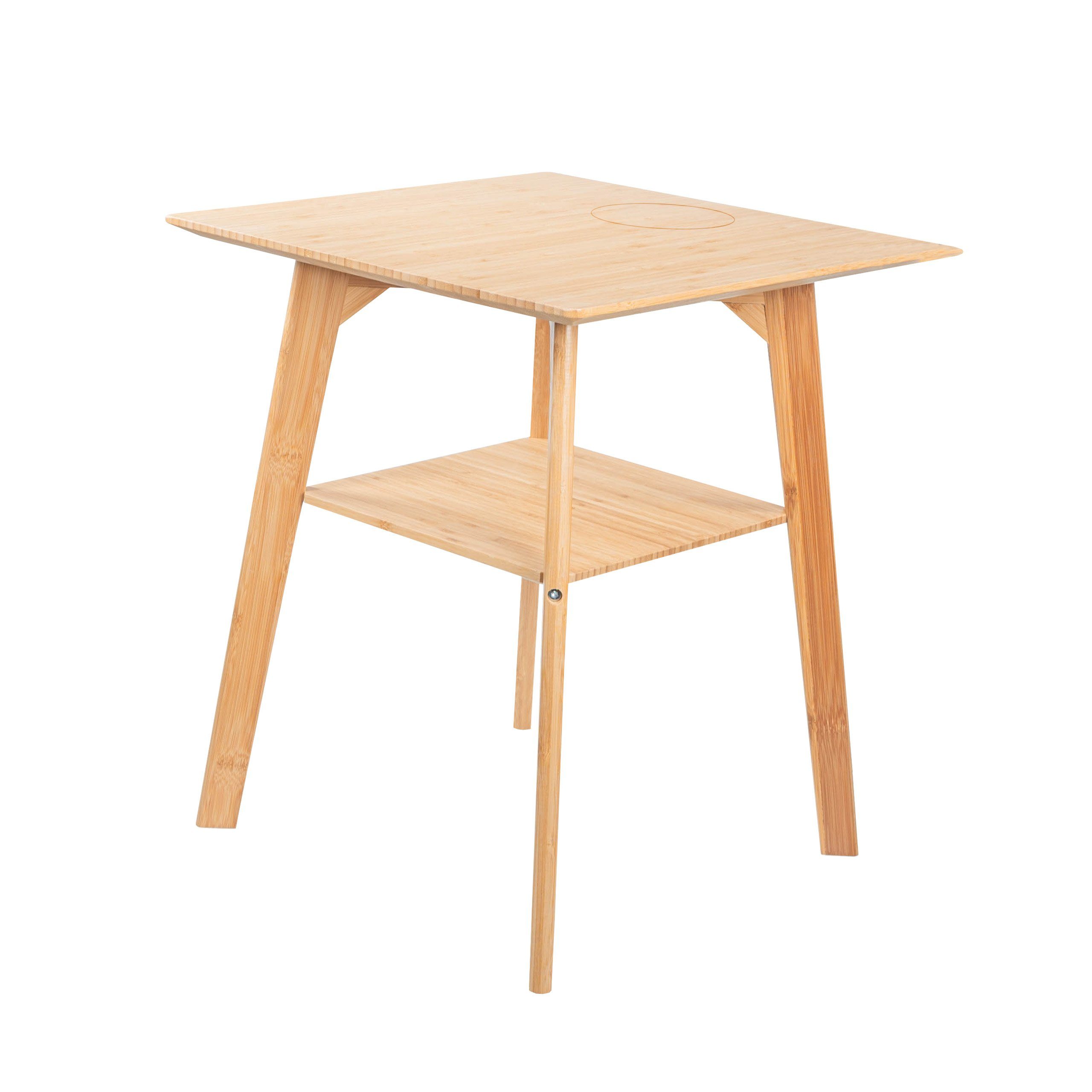 kamelshopping Beistelltisch Beistelltisch aus Bambus-Holz mit Qi Ladestation für Handys, max 10 Watt ohne Netzteil, rund oder eckig, ca. 48 cm hoch