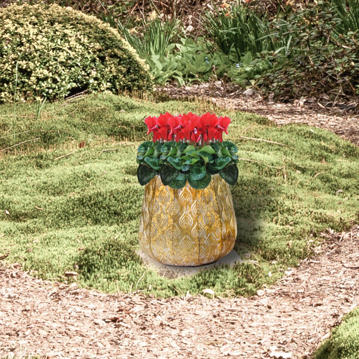 colourliving Blumentopf Pflanztopf Zinktopf Cauldron Serie Gold 19cm rund (1 St., 1x Pflanztopf), langlebig, dekorativ, handbemalt