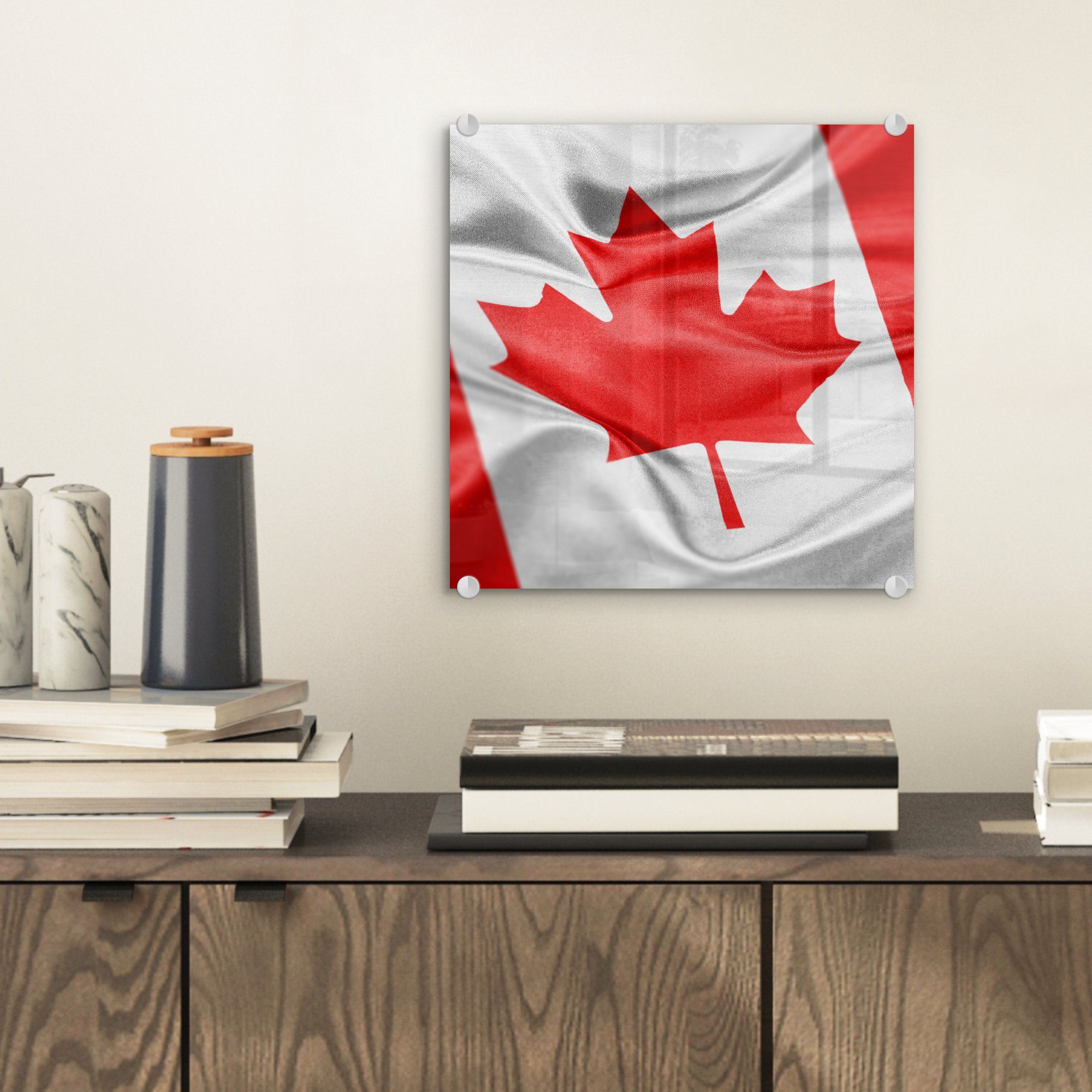 - der Auflösung von (1 Hohe Acrylglasbild - Wanddekoration MuchoWow St), Wandbild auf Glas Foto Flagge Glas auf - Bilder Glasbilder Kanada,