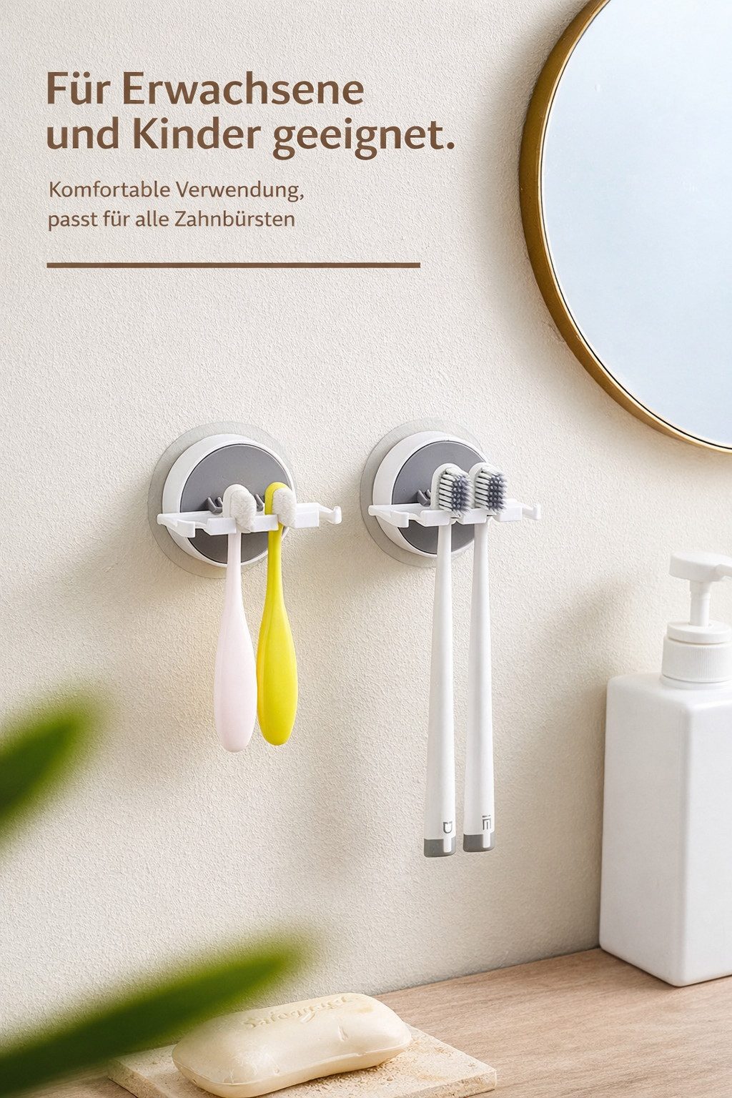 Creliv Zahnbürstenhalter Selbstklebend 2er Set – Wandhalter ohne Bohren, WC-Deckelheber GRATIS, (2-St)