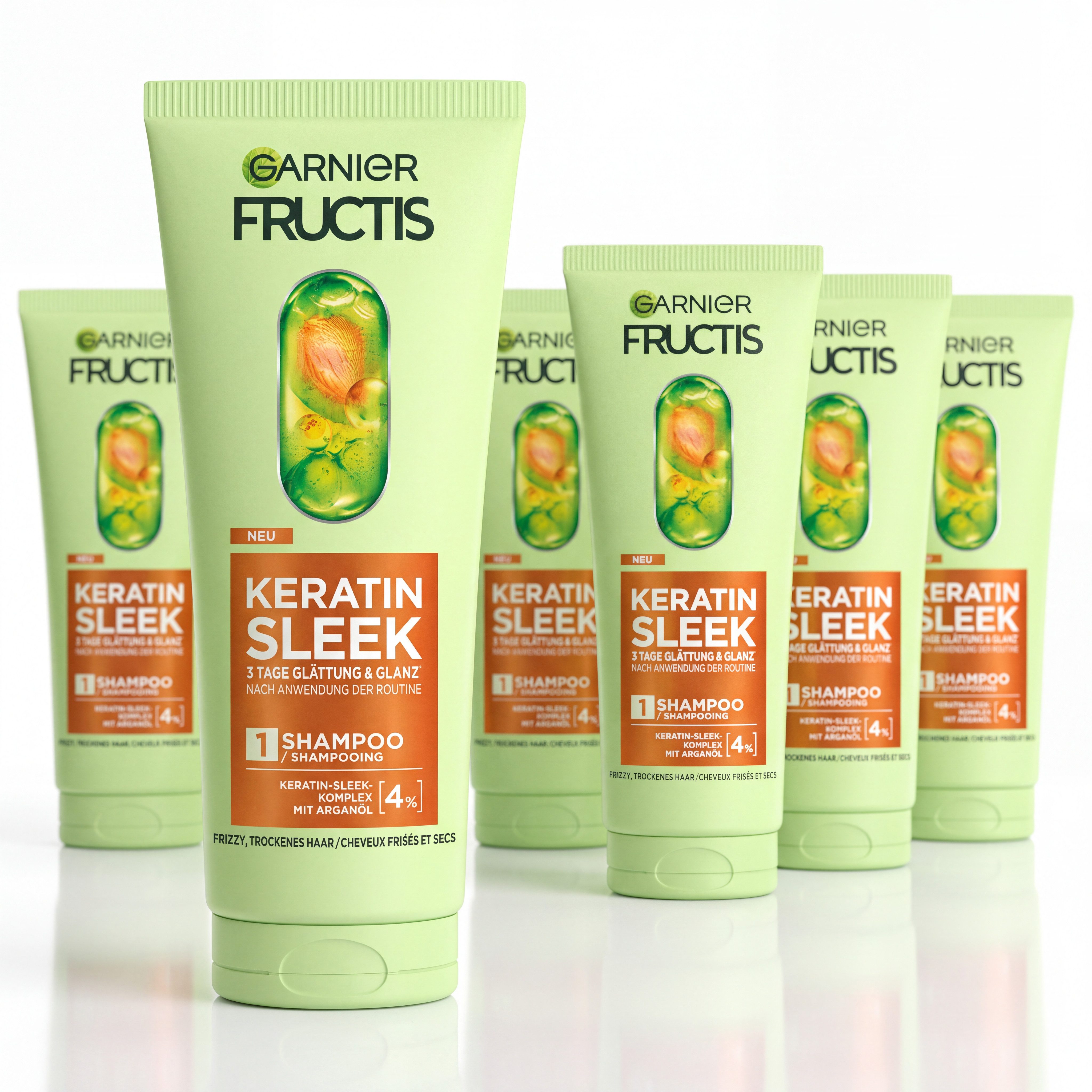 GARNIER Haarshampoo FRUCTIS KERATIN SLEEK SHAMPOO, 6er Pack, für trockenes, zu Frizz neigendes Haar, mit Keratin-Komplex