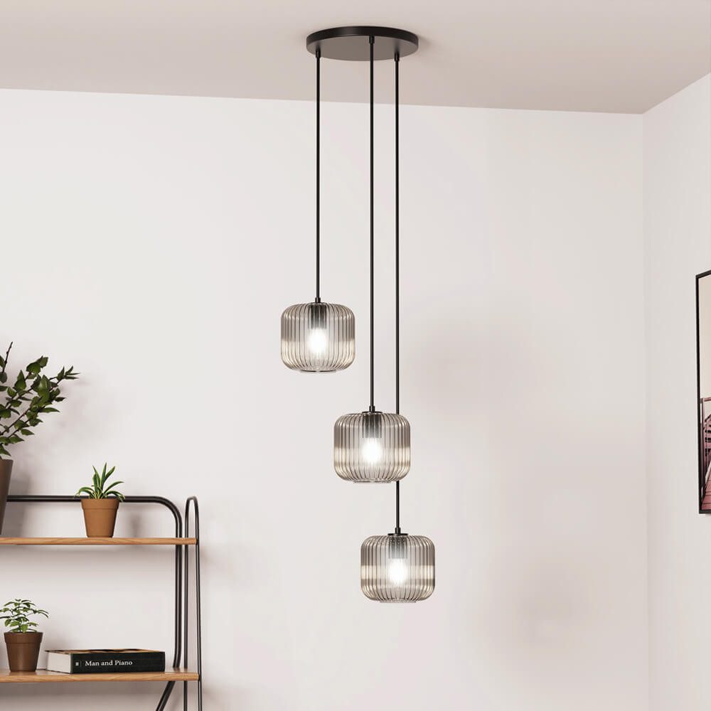 HOME DELUXE Hängeleuchte Leuchte aus Glas LILY, ohne Leuchtmittel, Drei Glasschirme, Deckenlampe, Deckenleuchte, 3-flammig