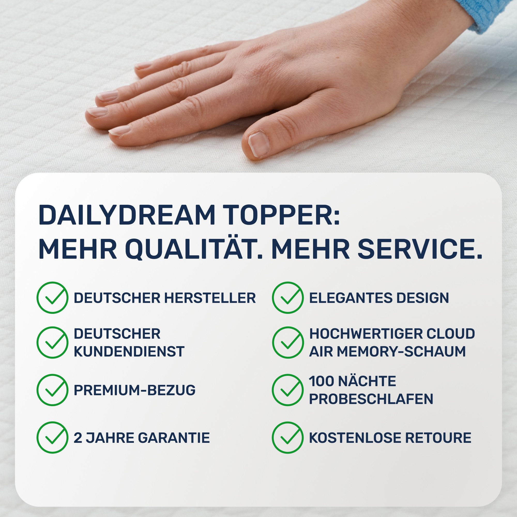 Dailydream, Topper, Matratzentopper, Viscoschaum, Memory Foam, rutschfest, H1/2, (Pure Edition), wertet harte Matratzen auf und bietet einen erholsameren Schlaf
