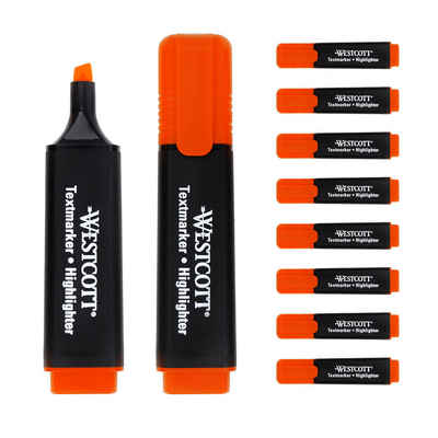WESTCOTT Marker Textmarker 10 Stück orange, Highlighter in leuchtendem Orange, (Vorteilspack, 10-tlg), 2-5 mm Strichstärke, Premium Tinte aus Deutschland