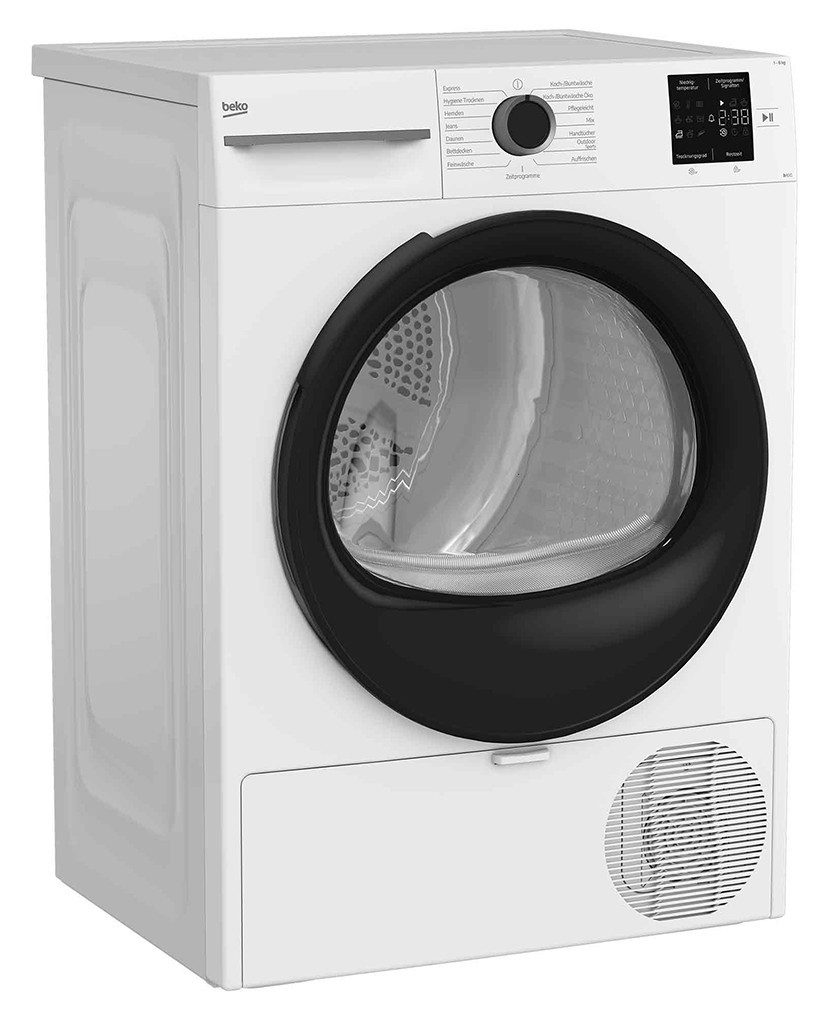 BEKO Wärmepumpentrockner BS3T38210R, Trommelinnenbeleuchtung, Restzeitanzeige, Knitterschutz