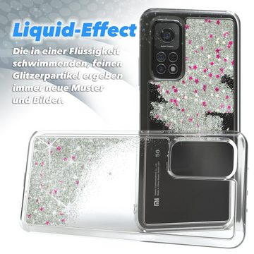 EAZY CASE Handyhülle Liquid Glittery Case für Xiaomi Mi 10T / 10T Pro 6,67 Zoll, Kratzfeste Silikonhülle stoßfestes Back Cover Phone Case Etui Silber
