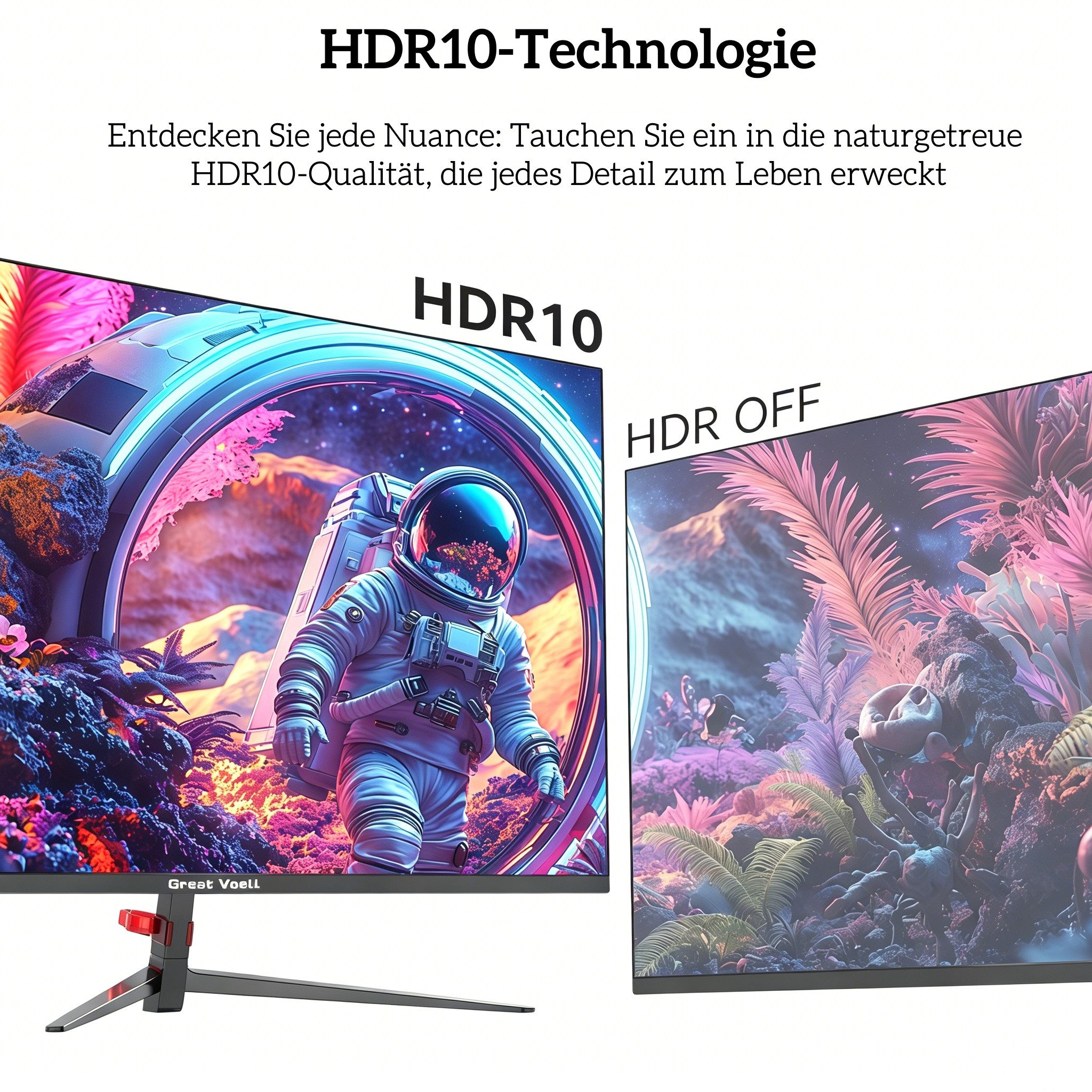 Great Voell 27 Zoll FHD 1080P Monitor, 100 Hz, VA-Panel Home Office Gaming-Monitor (68,6 cm/27 ", 1920 x 1080 px, FHD, 1 ms Reaktionszeit, 100 Hz, VA LED, HDR10, 100 Hz, Rahmenloses Design, VESA, Home Office)