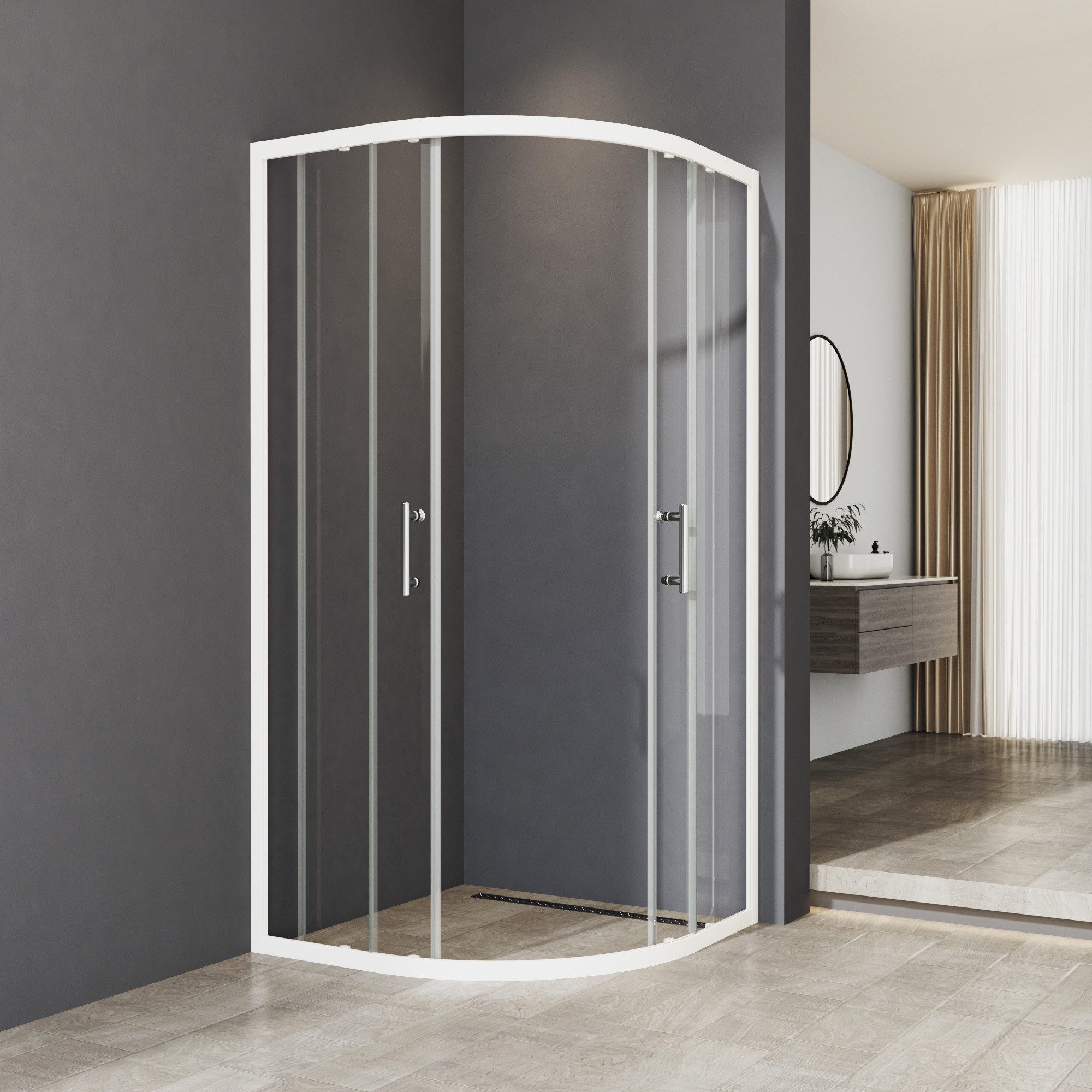 Hopibath Runddusche Weiß 90x90x185cm Duschkabine, BxT: 90x90 cm, 5mm Sicherheitsglas, Schiebetür, (88-90)x(88-90)x185, Alurahmen, Magnetverschluss
