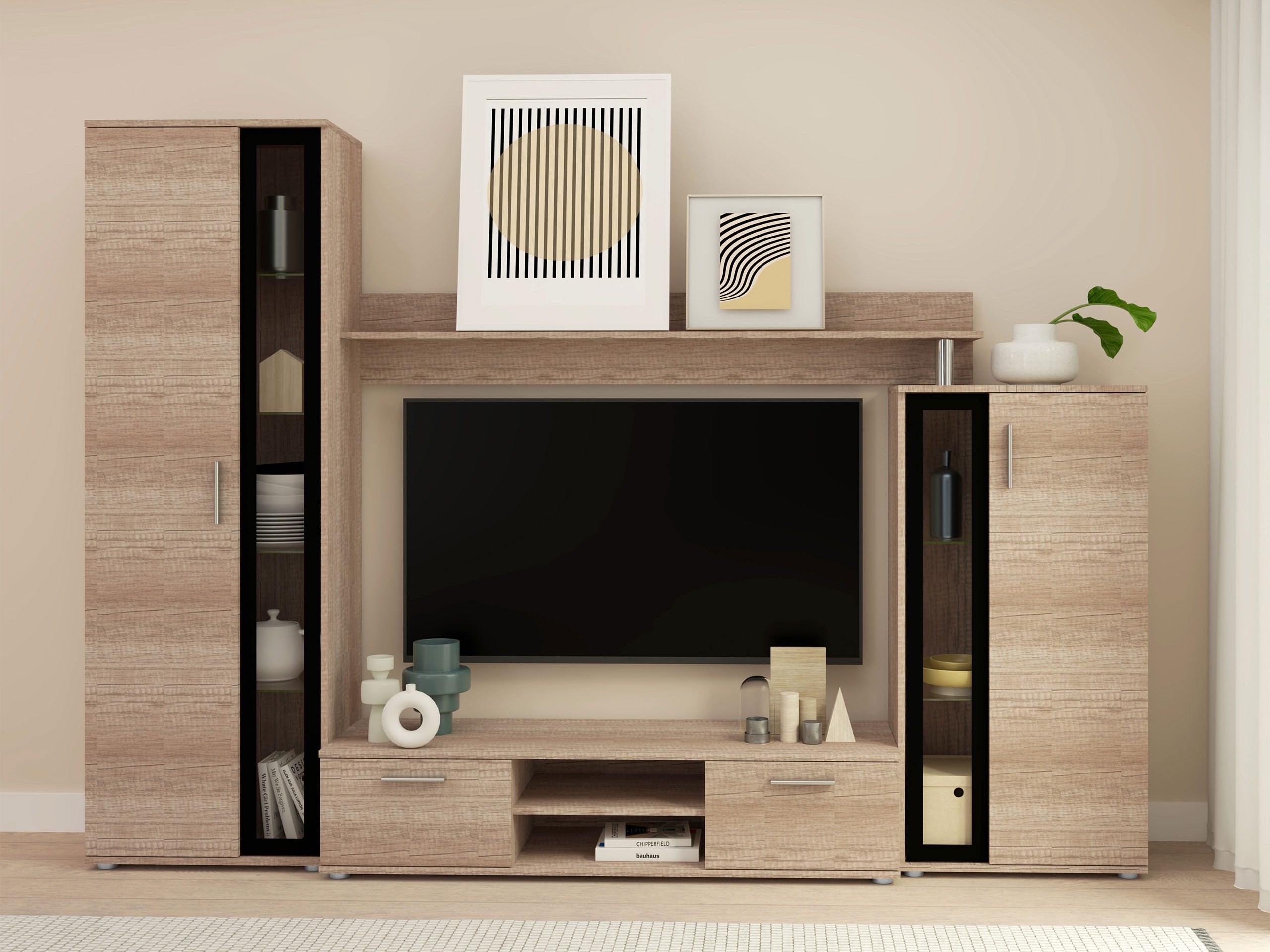 MIRJAN24 Wohnwand Bentley, (4er-Set, TV-Lowboard, Hochvitrine, Wandregal, V günstig online kaufen