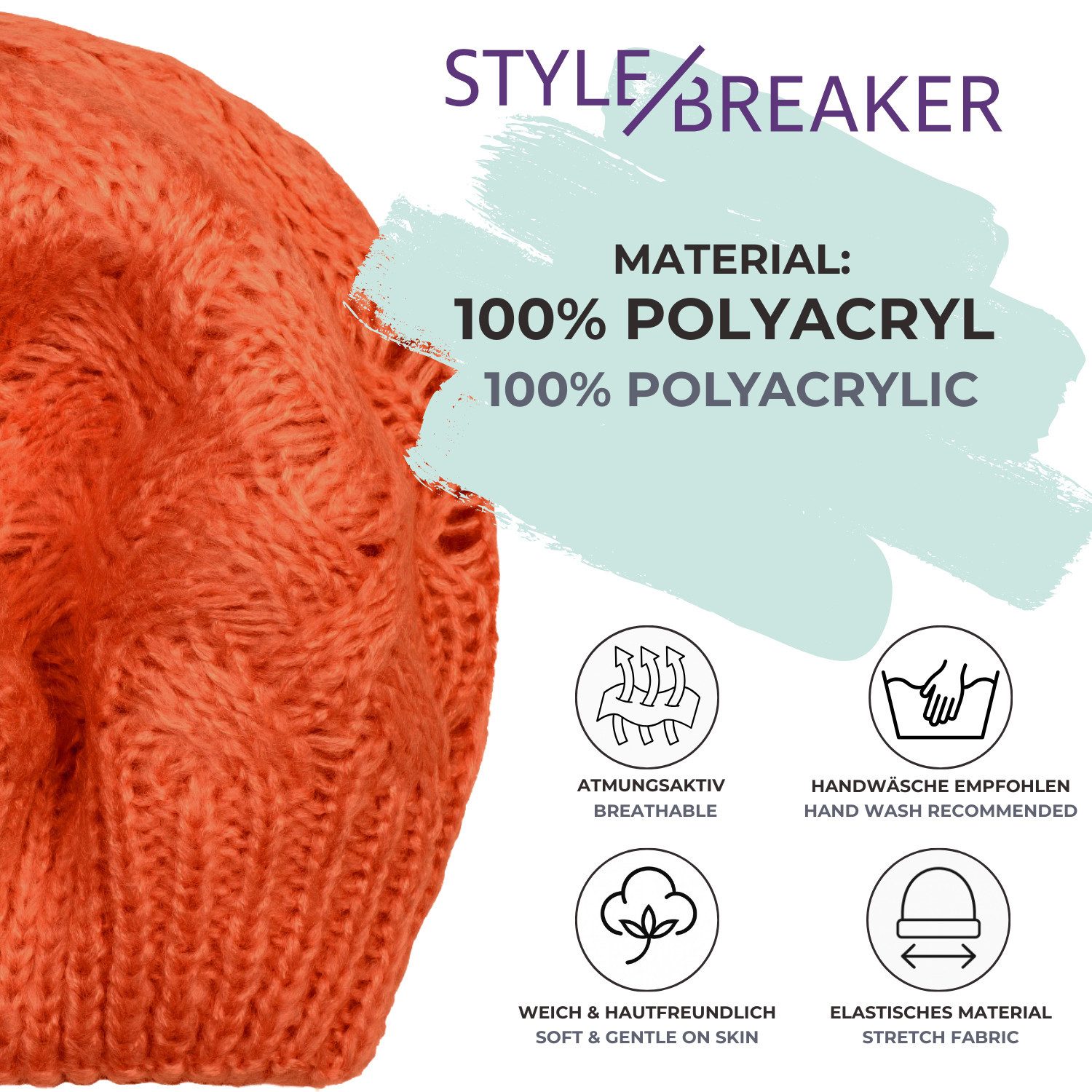 styleBREAKER Baskenmütze Strick Baskenmütze mit Zopfstrick Muster (1-St)