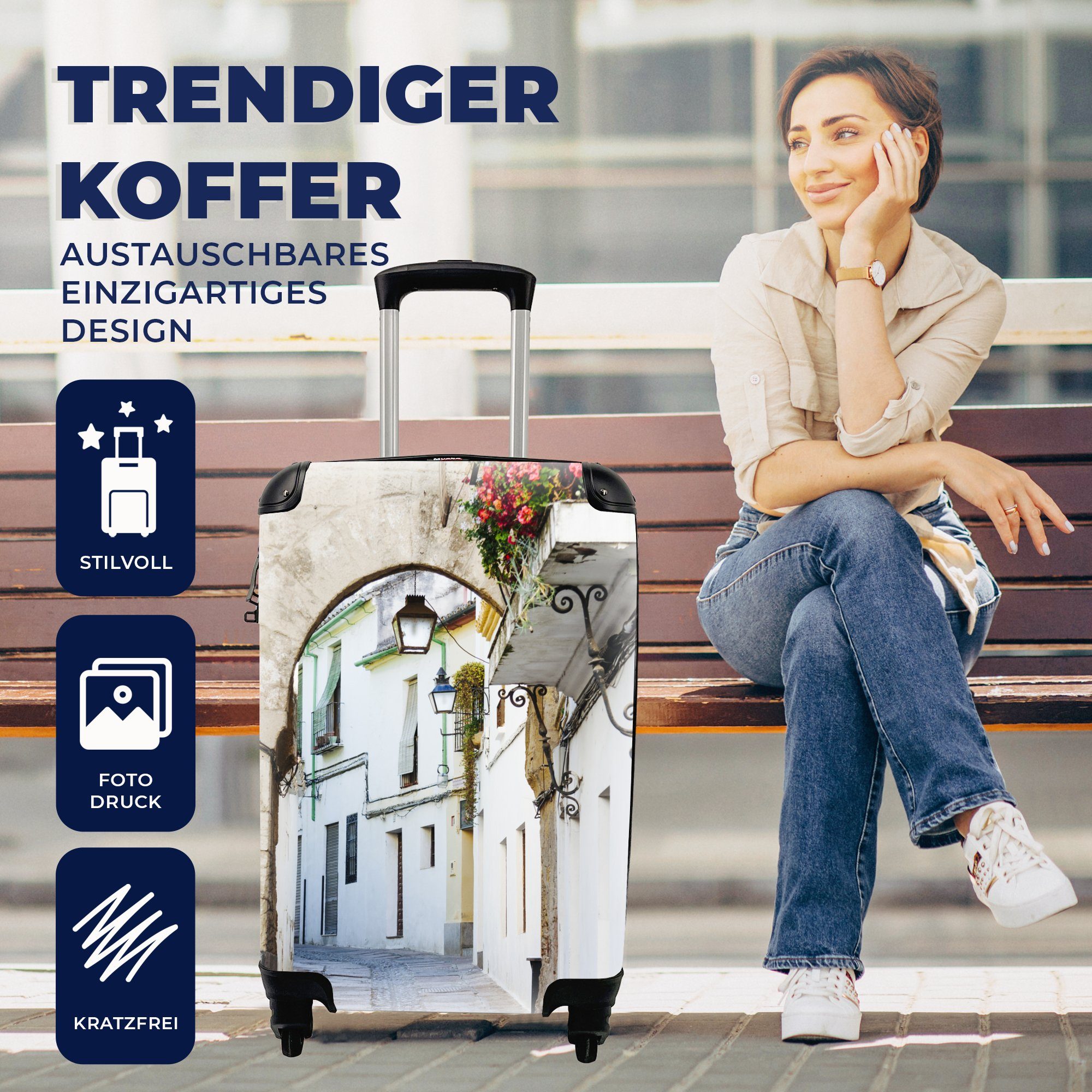 4 Ferien, Rollen, Reisekoffer Reisetasche und für gemütliche Handgepäckkoffer MuchoWow Cordoba Handgepäck Trolley, mit Straßen von rollen, Spanien, in Ruhige