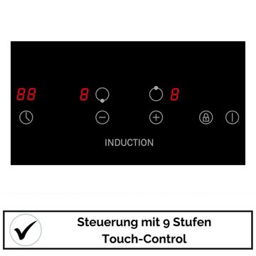 YUNA Induktions-Kochfeld YUNA Calor CALOR EBKI2, automatische Topferkennung, Kindersicherung, Timer, Restwärmeanzeige