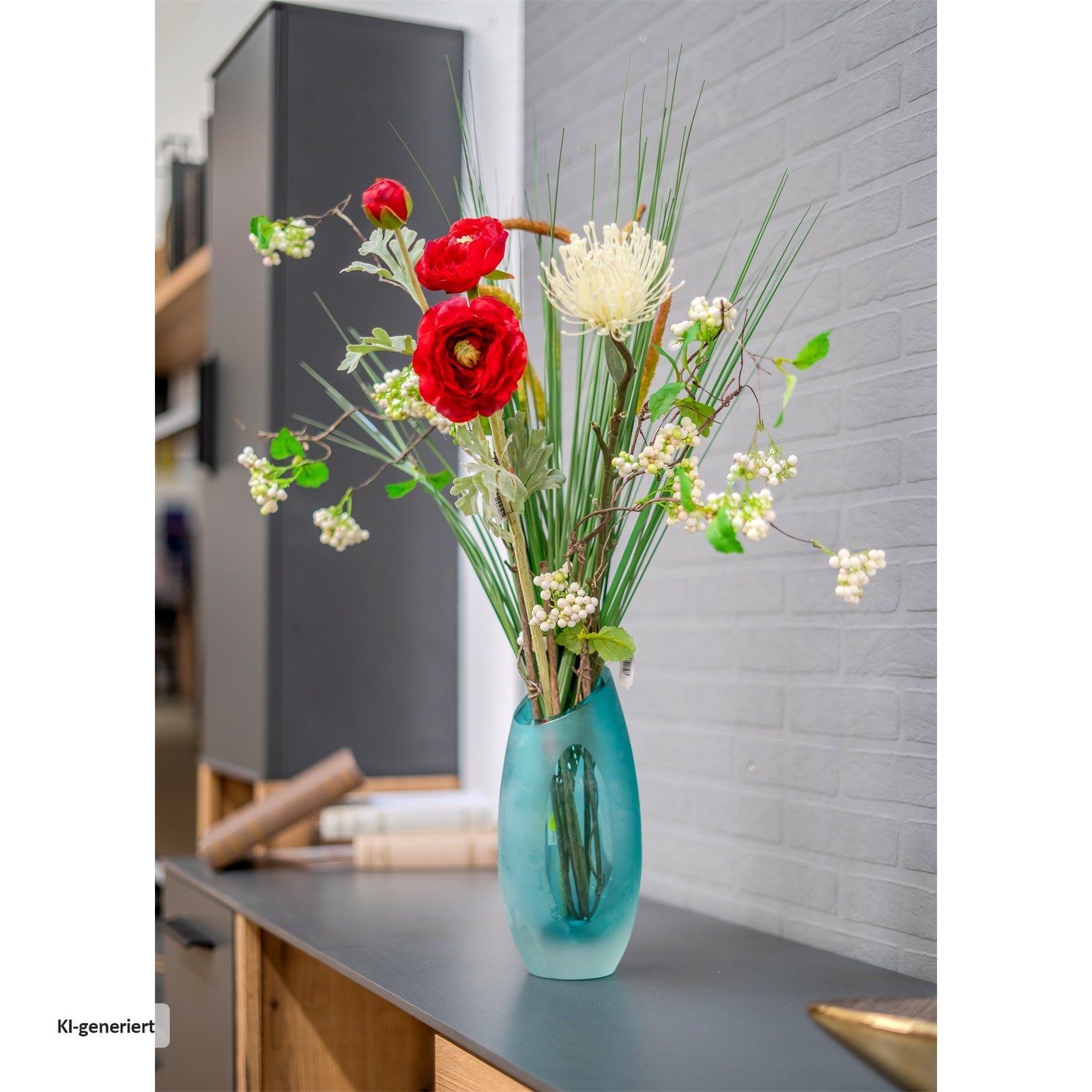 Kunstblume Kunstpflanze Gräser 74 cm Flora, HTI-Living, Höhe 74 cm, Kunstblume Dekoration – Bild 2 von 3
