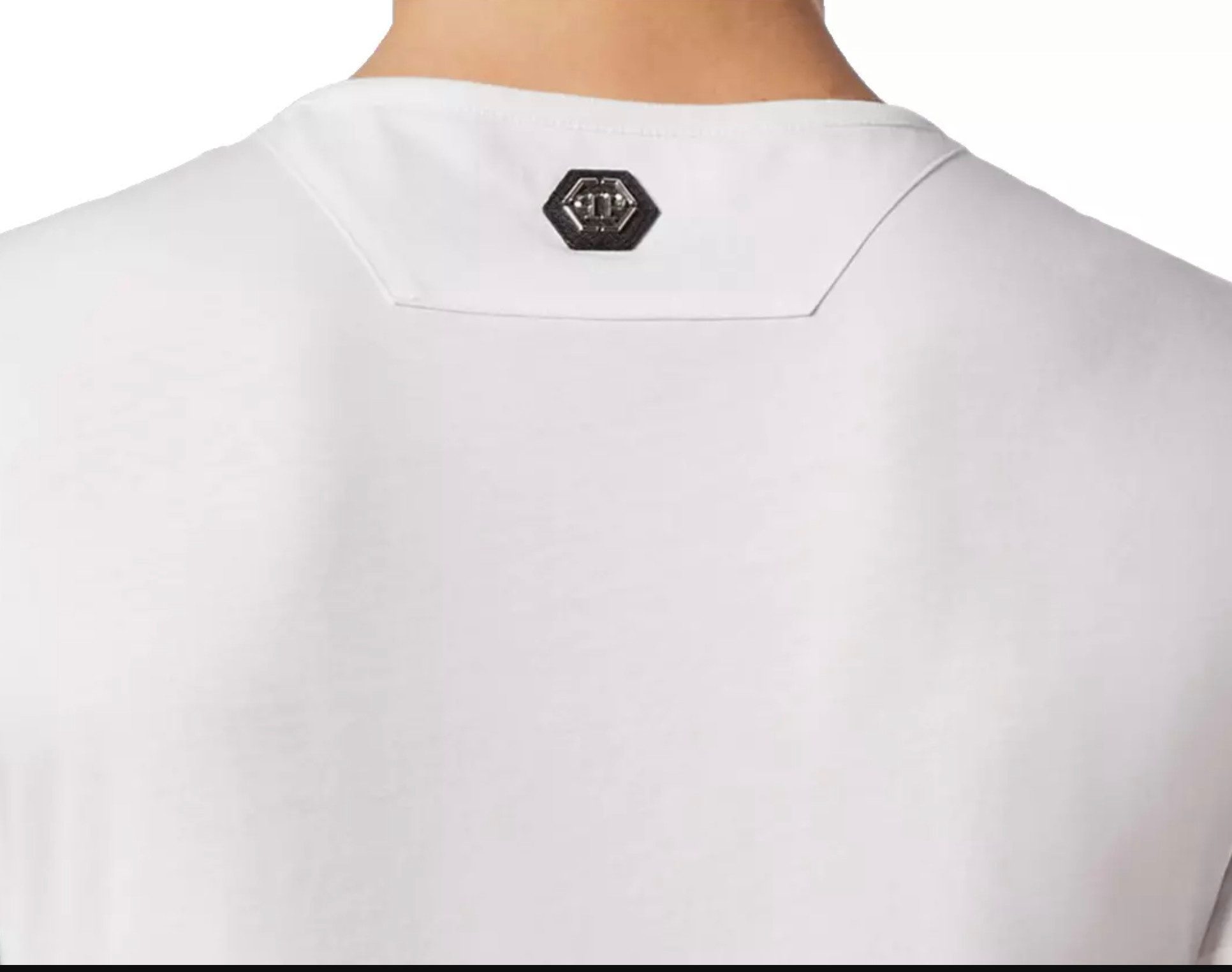 PHILIPP PLEIN T-Shirt Platinum Cut Round Neck Statement Shirt Saumnähte mit Zweinadelstich,Hexagonales Logo,Gerippter Halsausschnitt – Bild 4 von 5