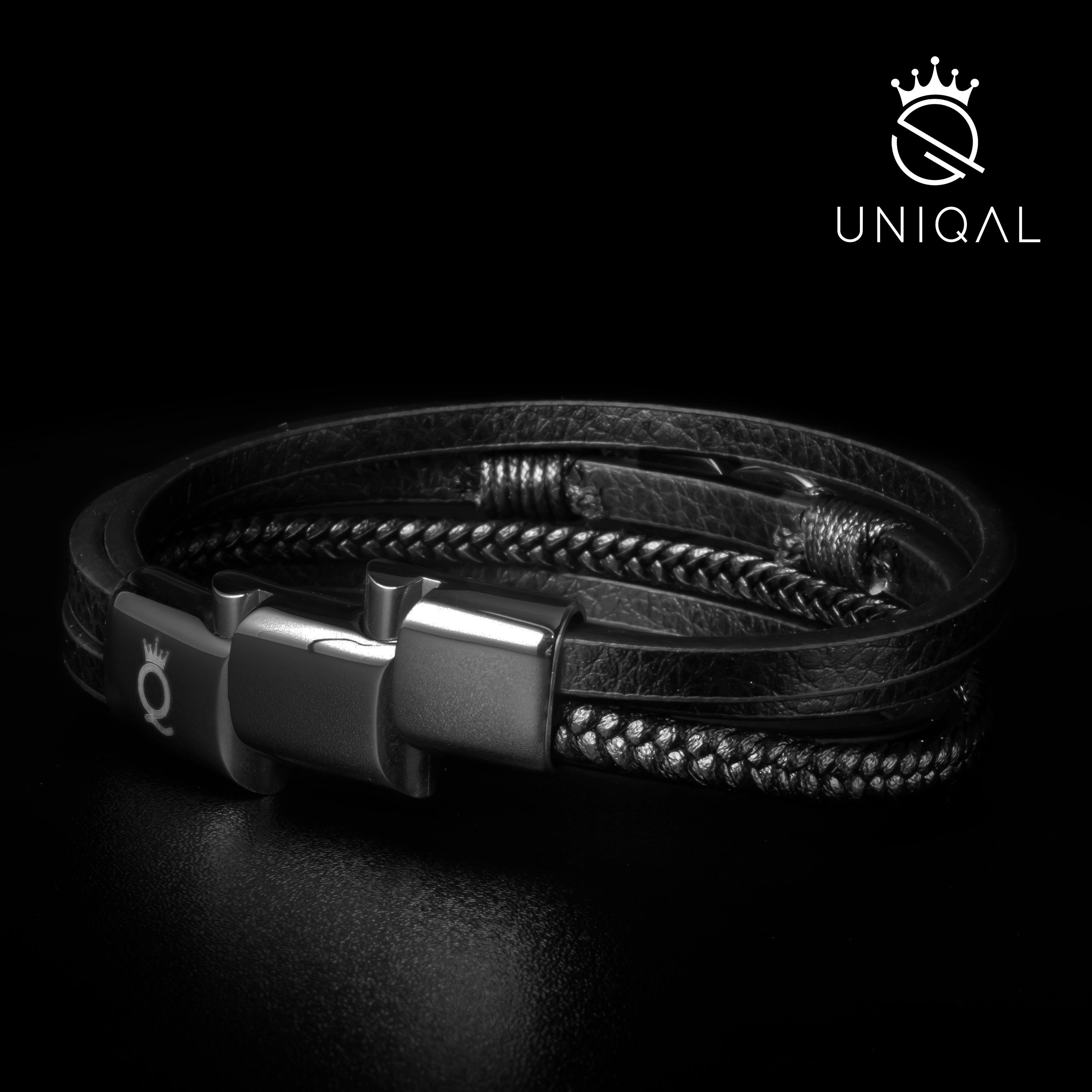 UNIQAL.de Lederarmband Unisex Schwarz & Silber mit Unendlichkeit Symbol – „NICE INFINITY“ (Elegant verarbeitet, langlebig und angenehm zu tragen – das ideale Geschenk für Männer & Frauen., Echtleder, Edelstahl, Magnetverschluss mit Verlängerungsglied), Handgefertigt in Deutschland