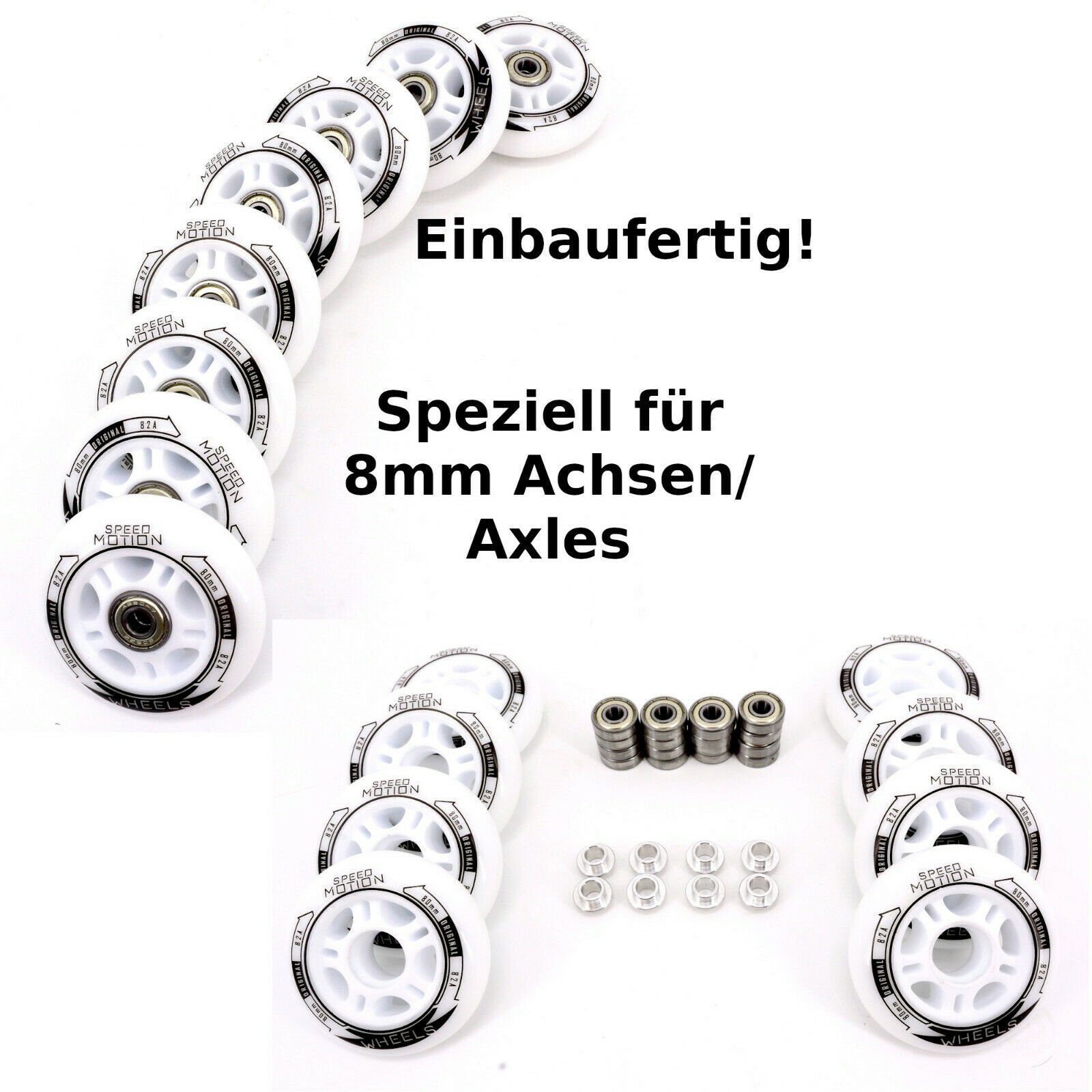 Inlineskates-Rolle 8er Set Speed Motion 80mm Rolle+ABEC7+8mm Spacer Inline Roller Blade
