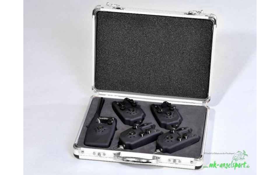MK Angelsport elektronischer Bissanzeiger MK Digital Funk Bissanzeiger 4 + 1 blue Set 300 m, (Sie können hier ein 4er Set in blue erwerben. Teilweise ist bei den ähnlich aussehenden Bissanzeigern der Illu-Anschluss nicht aktiv, was bedeutet die Buchse zum