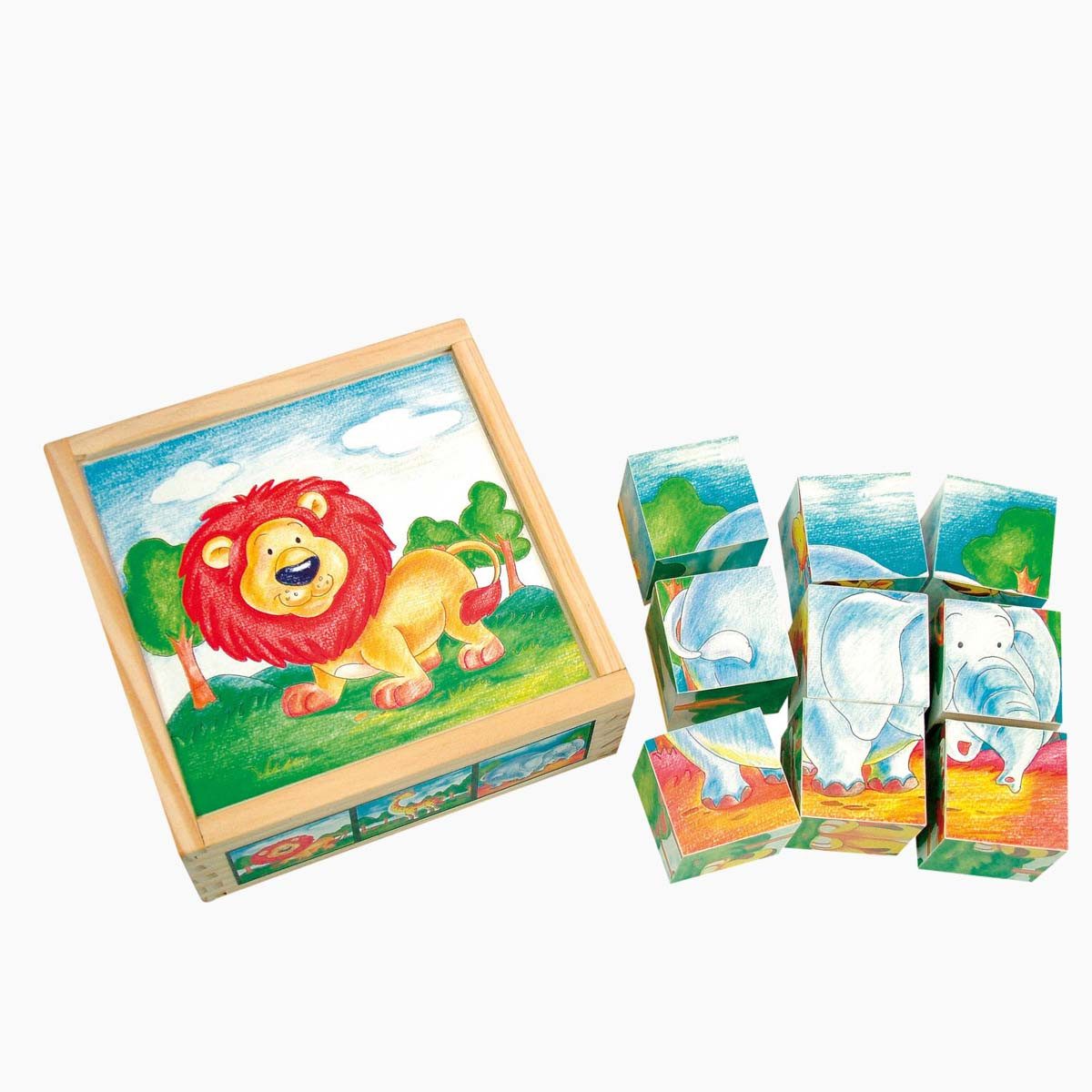 Bino & Mertens Würfelpuzzle Bilderwürfel Wildtiere Puzzle, 9-teilig, 9 Puzzleteile, Spielerisches Lernen