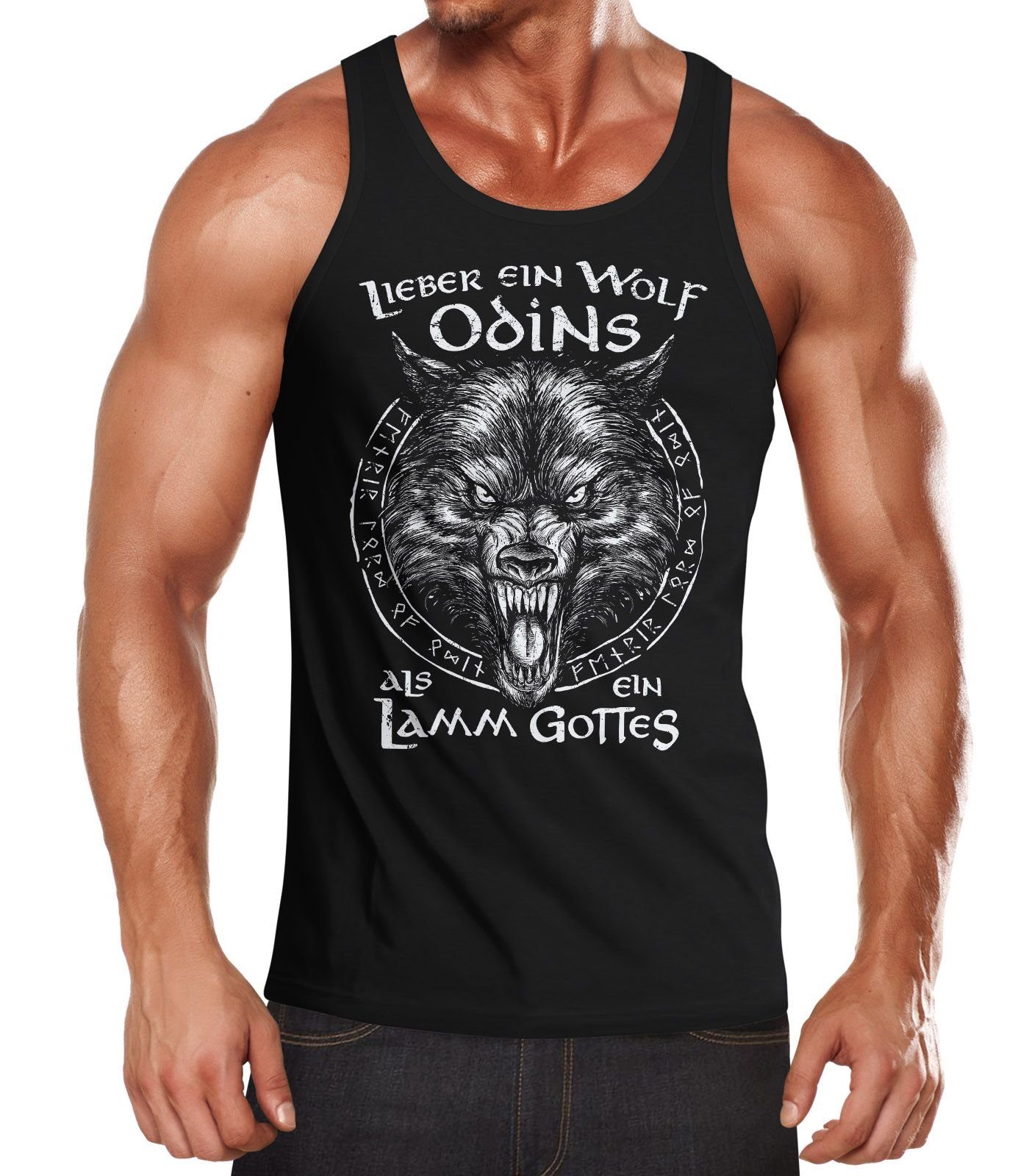 Tanktop Herren Tank-Top Lieber ein Wolf Odins als ein Lamm Gottes Wikinger nordische Mythologie Muskelshirt Muscle Shirt Neverless®