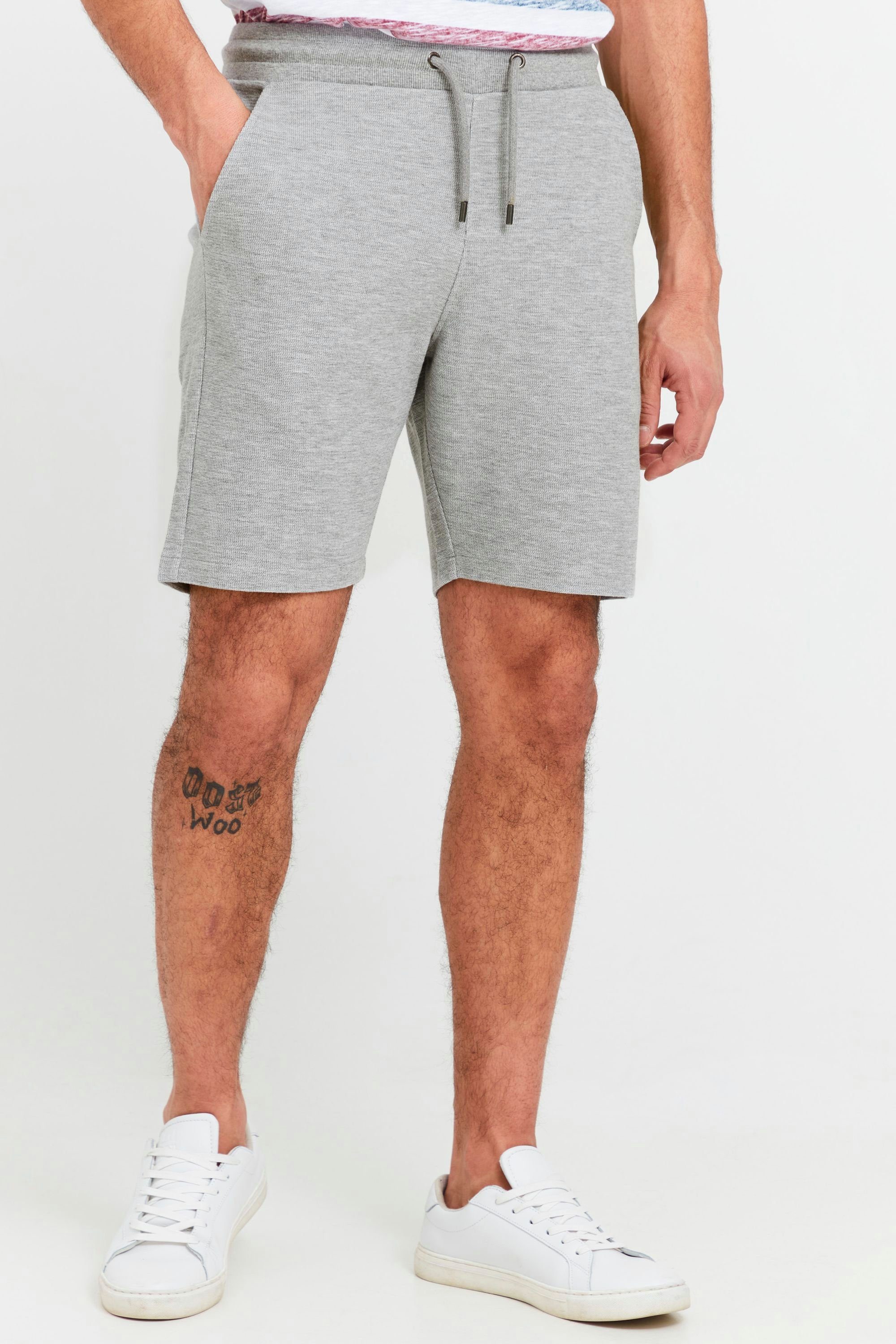 Bund Light SDRobson Sweatshorts !Solid und elastischem Grey Kordeln Shorts mit (1541011) Sweat Melange