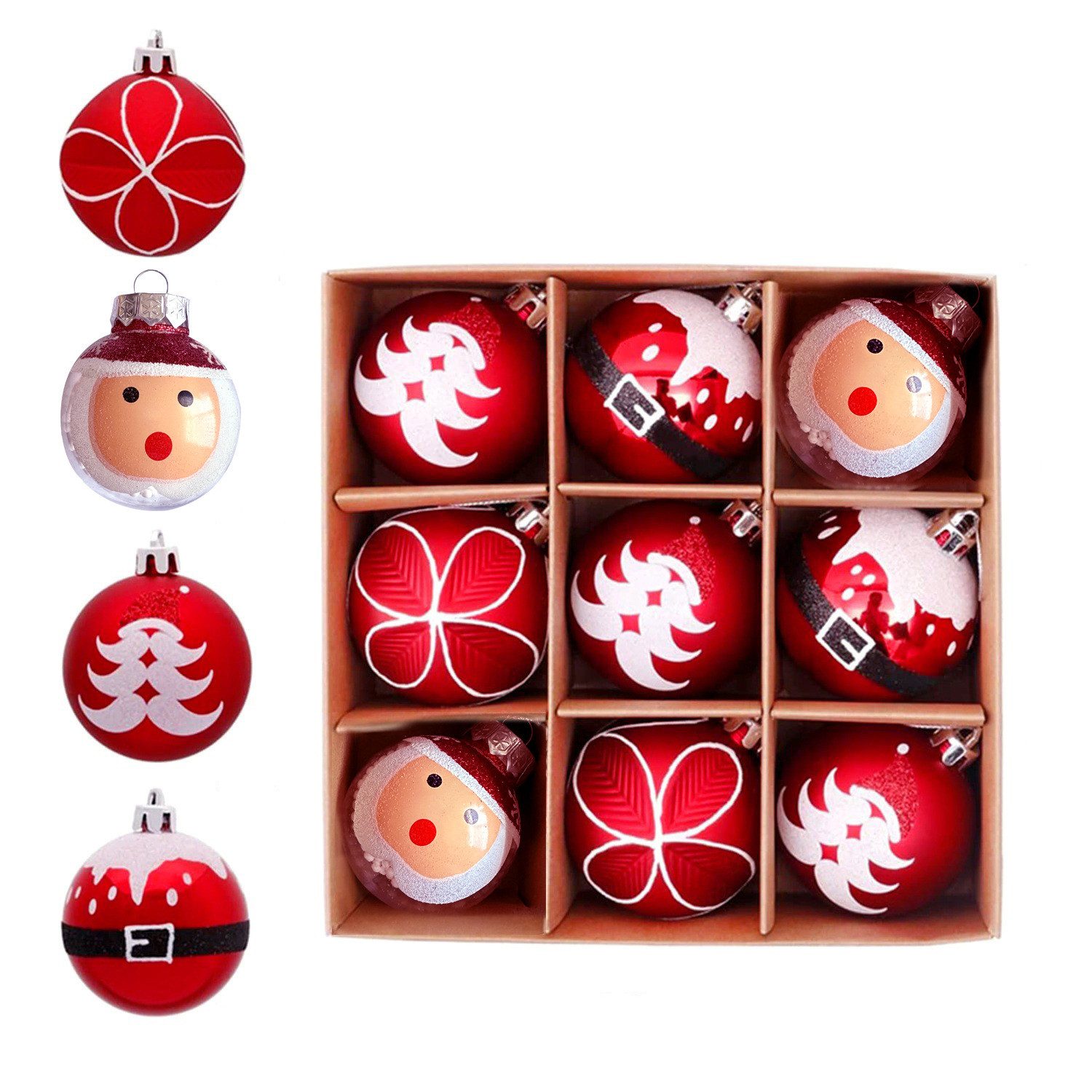 Coonoor Weihnachtsbaumkugel 9-teilige Weihnachtsdekor-Kugeln, Weihnachtsbaum-Hänge-Dekoration