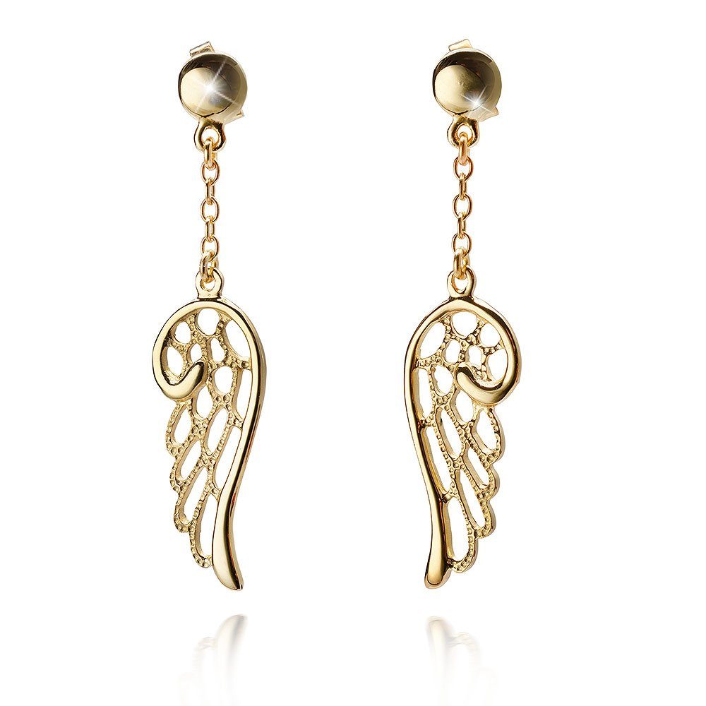 Materia Paar Ohrhänger Damen Gold Engelsflügel Pendel hängend SO-307, Sterlingsilber, vergoldet