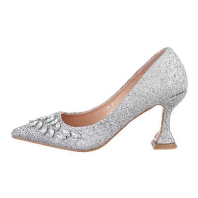 Ital-Design Damen Abendschuhe Party & Clubwear High-Heel-Pumps Pfennig-/Stilettoabsatz High Heel Pumps in Silber