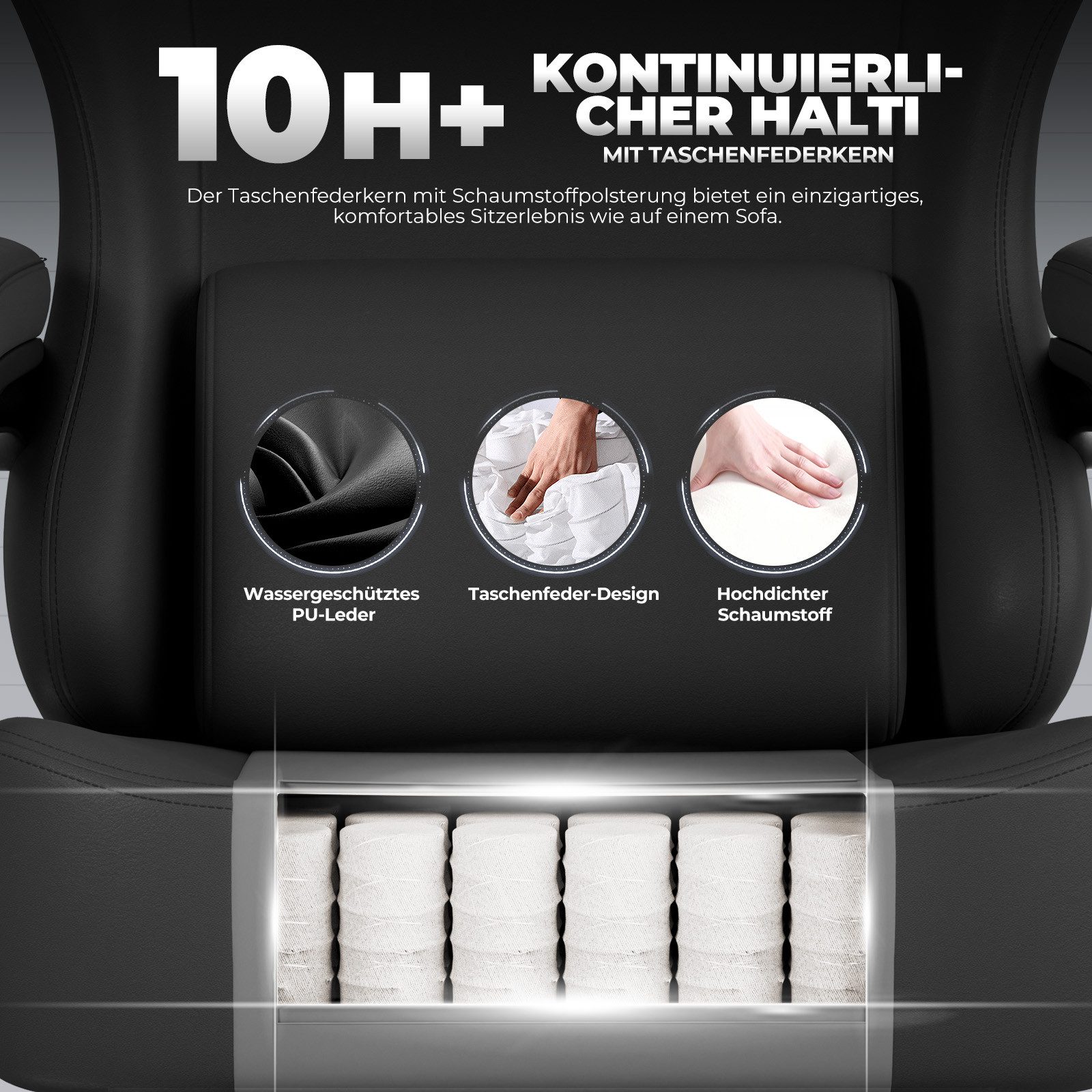 GTPLAYER Gaming-Stuhl Stoff/Kunstleder mit Taschenfederkissen großer Gamer Stuhl, 150KG (Gaming Chair mit hoher Rückenlehne und Fußstütze), Bürostuhl Gaming Sessel Gepolstert für Jugendliche und Erwachsene