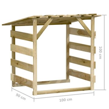 vidaXL Kaminholzregal Pergola mit Dach 100x90x100 cm Imprägniertes Kiefernholz Holzlagerplat, BxTxH:100x90x100 cm