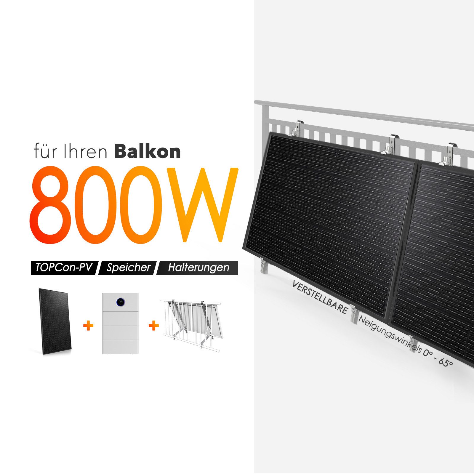 enjoy solar Balkonkraftwerk 800W Balkonkraftwerk mit GoodWe ESA Athena-Speicher, N-Type TOPCon, „Plug-and-Play“: 800W Balkon-PV-Anlage
