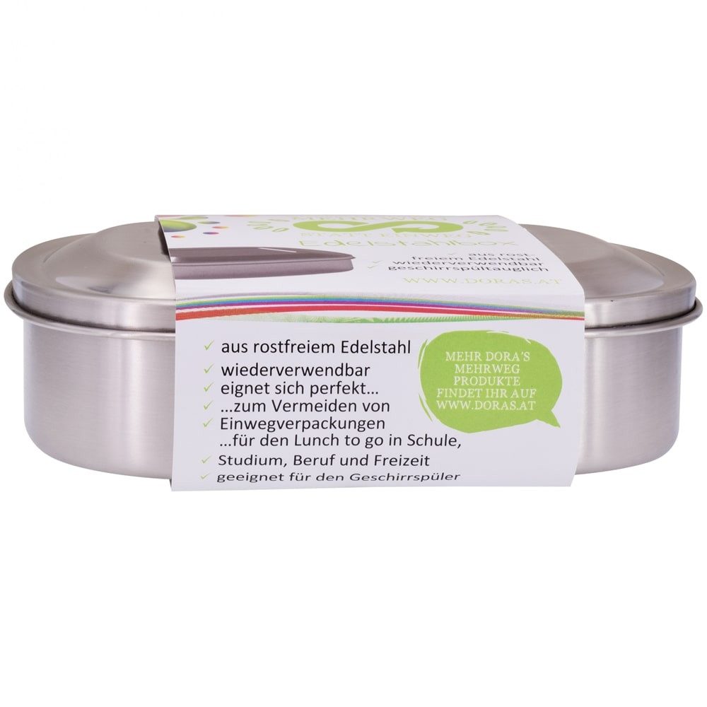Dora's Lunchbox Edelstahl Lunchbox 0,6l – Plastikfreie Brotdose & Vesperdose, 100 % Plastikfrei - Langlebig - Pflegeleicht - 16,5 x 11,5 x 4,5 cm