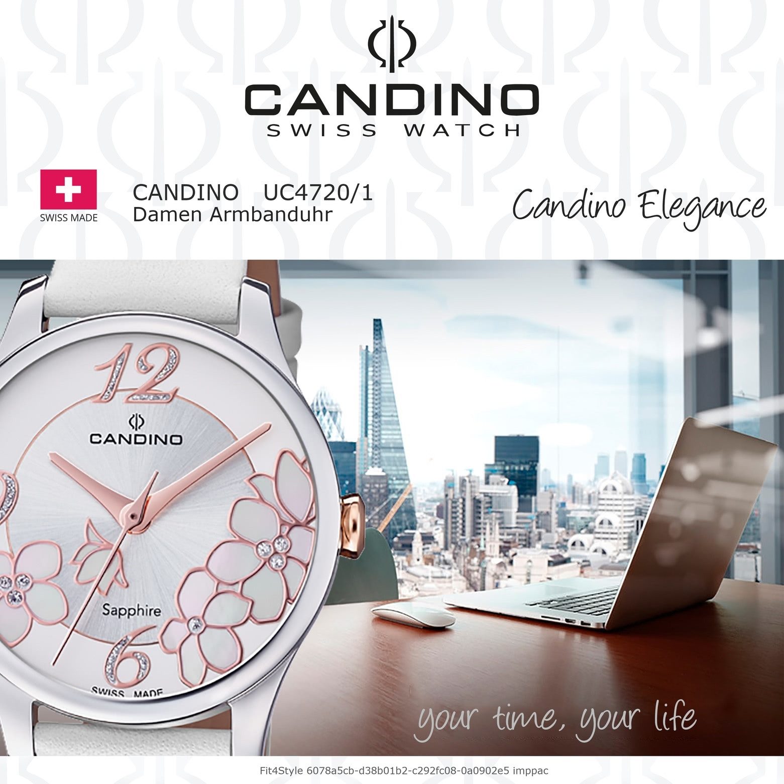 Candino Quarzuhr Candino Damen Armbanduhr Elegance, (Analoguhr), Damen Armbanduhr rund, Lederarmband weiß, Fashion